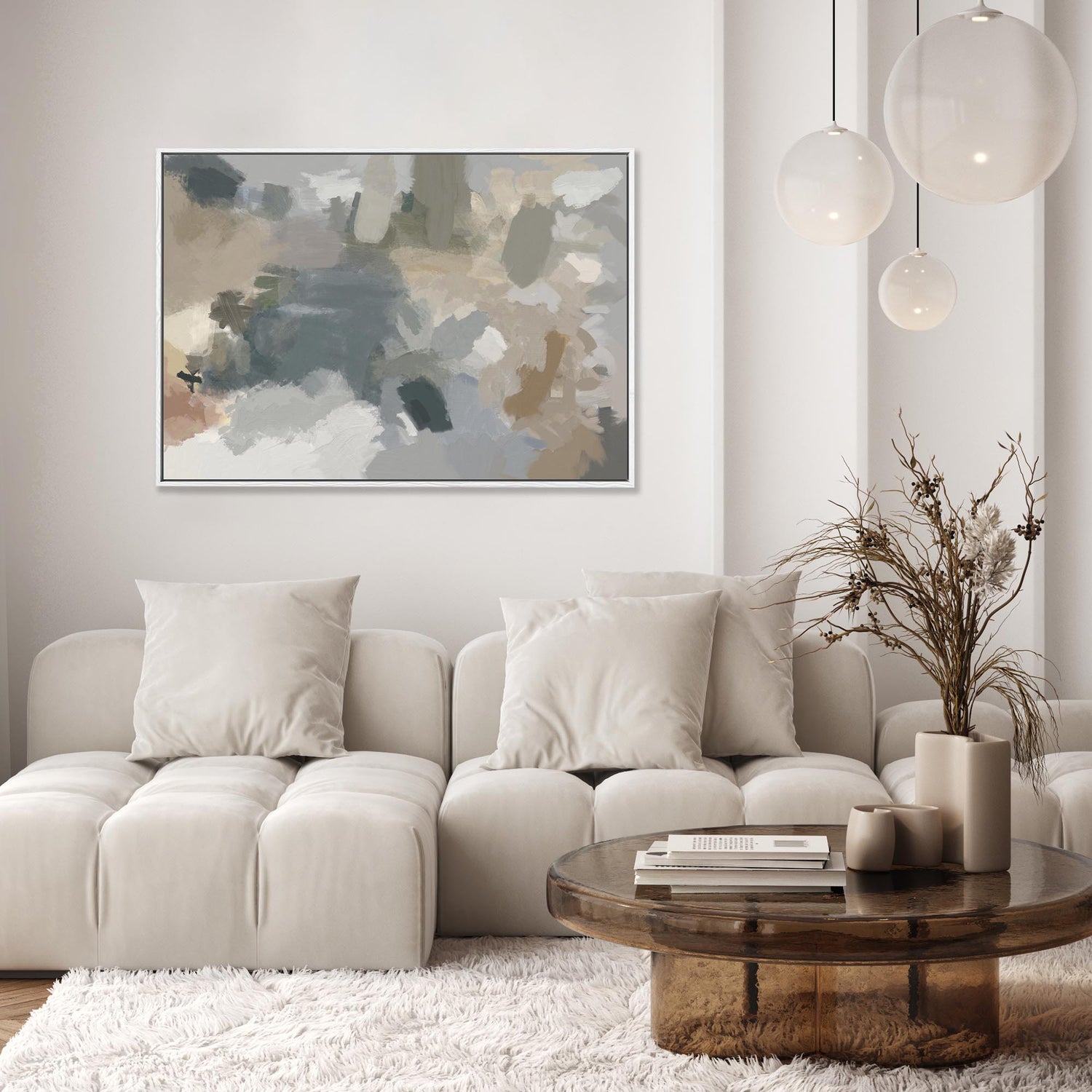 top trends in abstract wall art, modern living room scandinavian boho style interiors