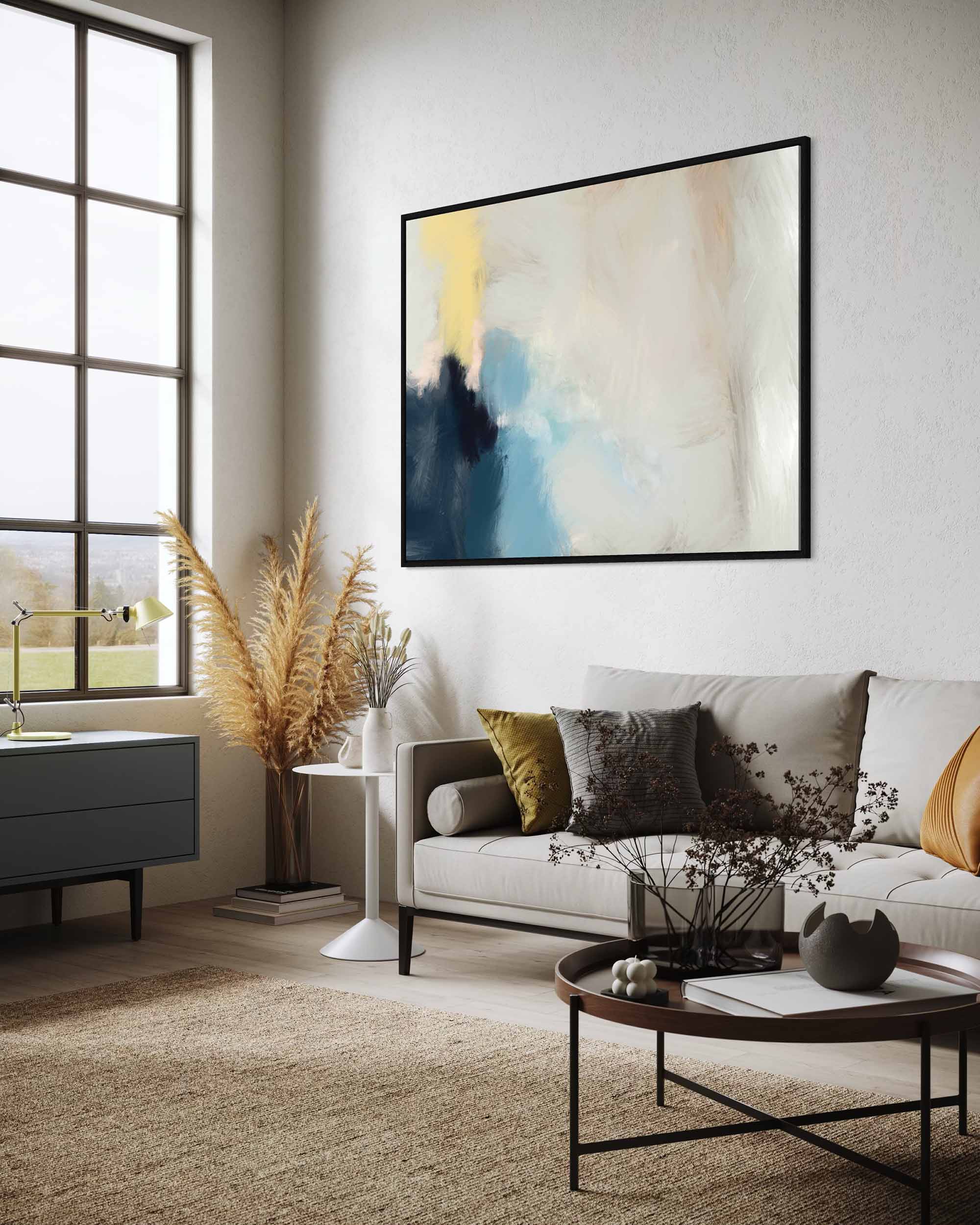 large canvas wall art print on a wall in a modern living room