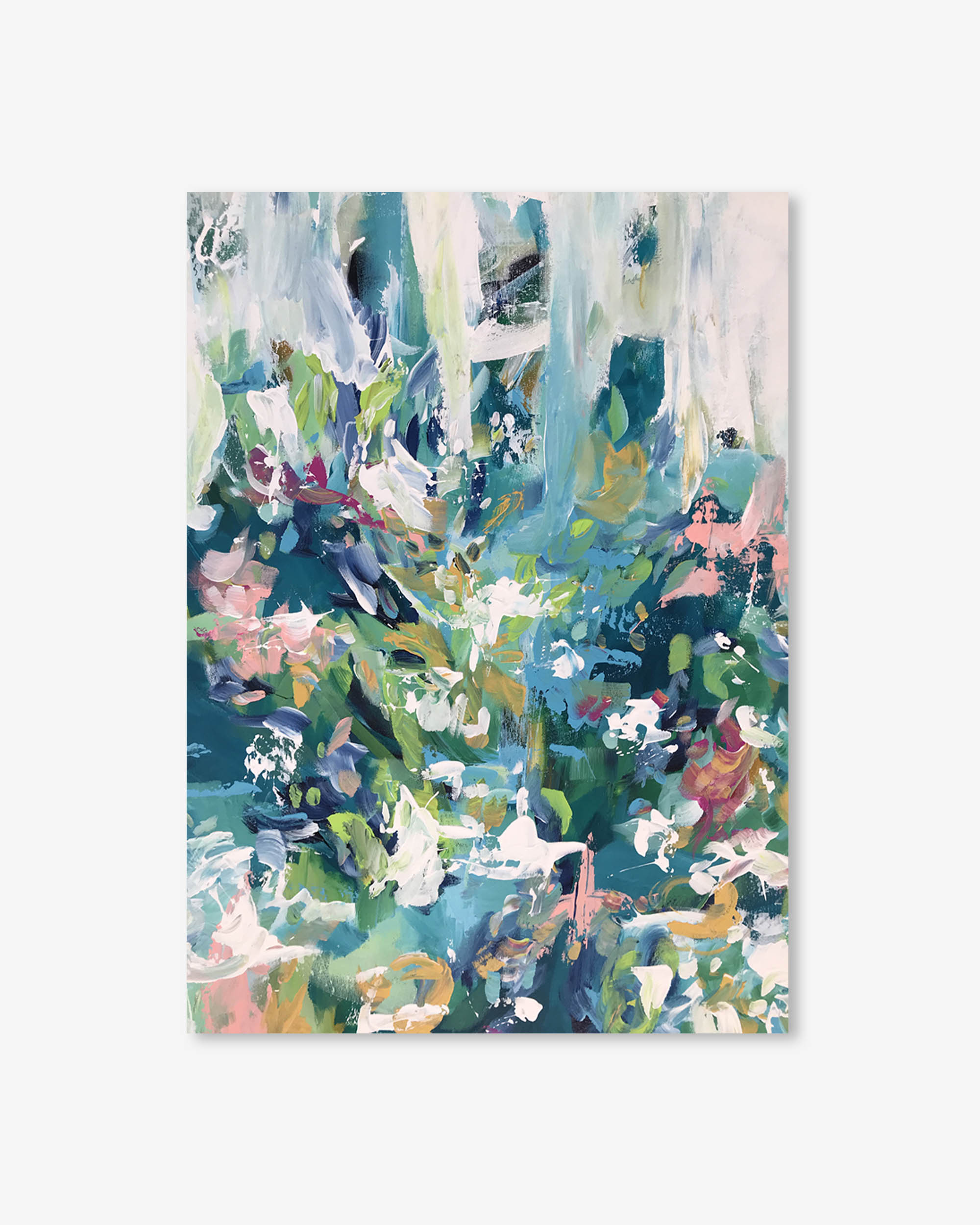 Abstract art print with colorful brush strokes on a white background