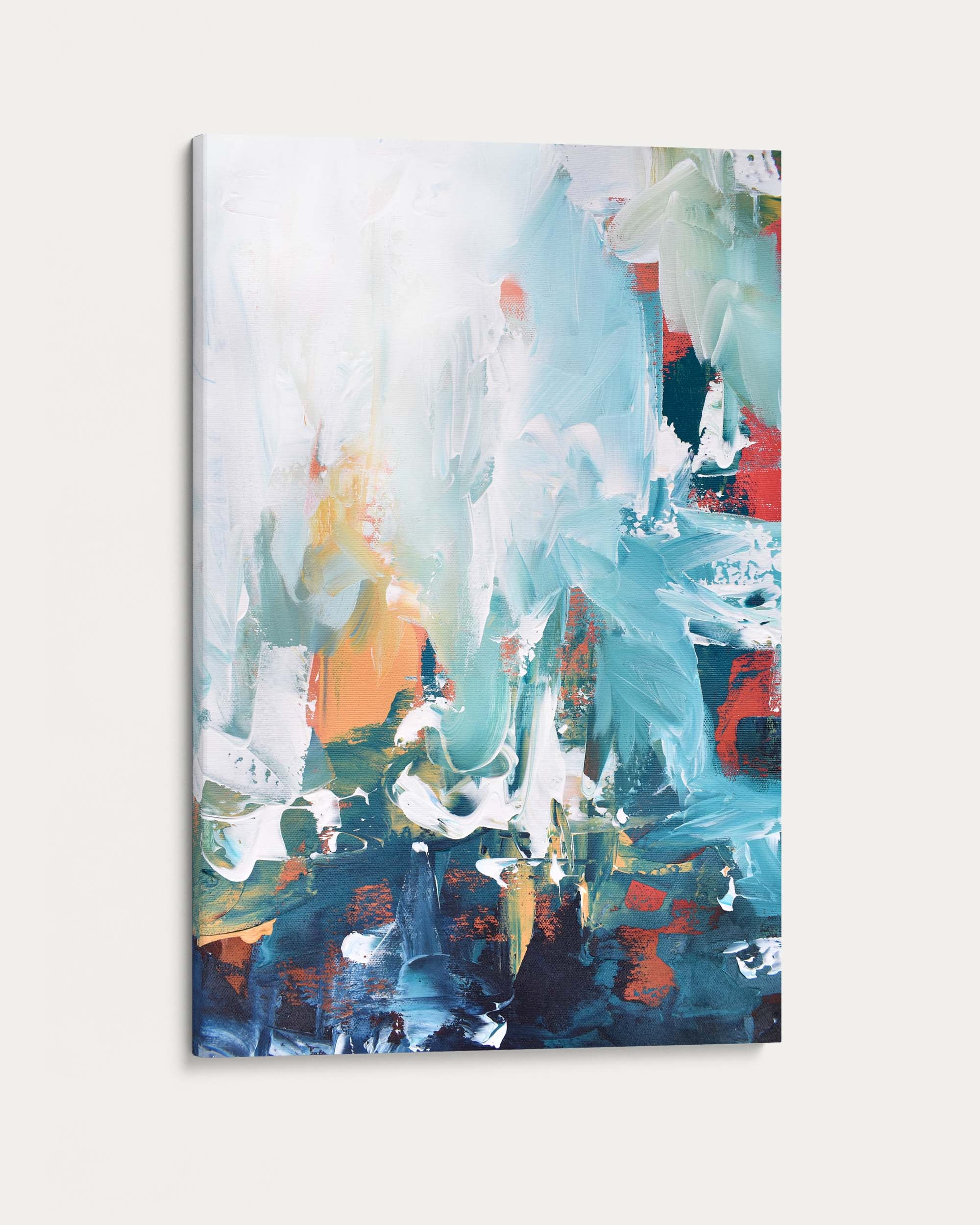 Abstract painting with vibrant colors on a white background