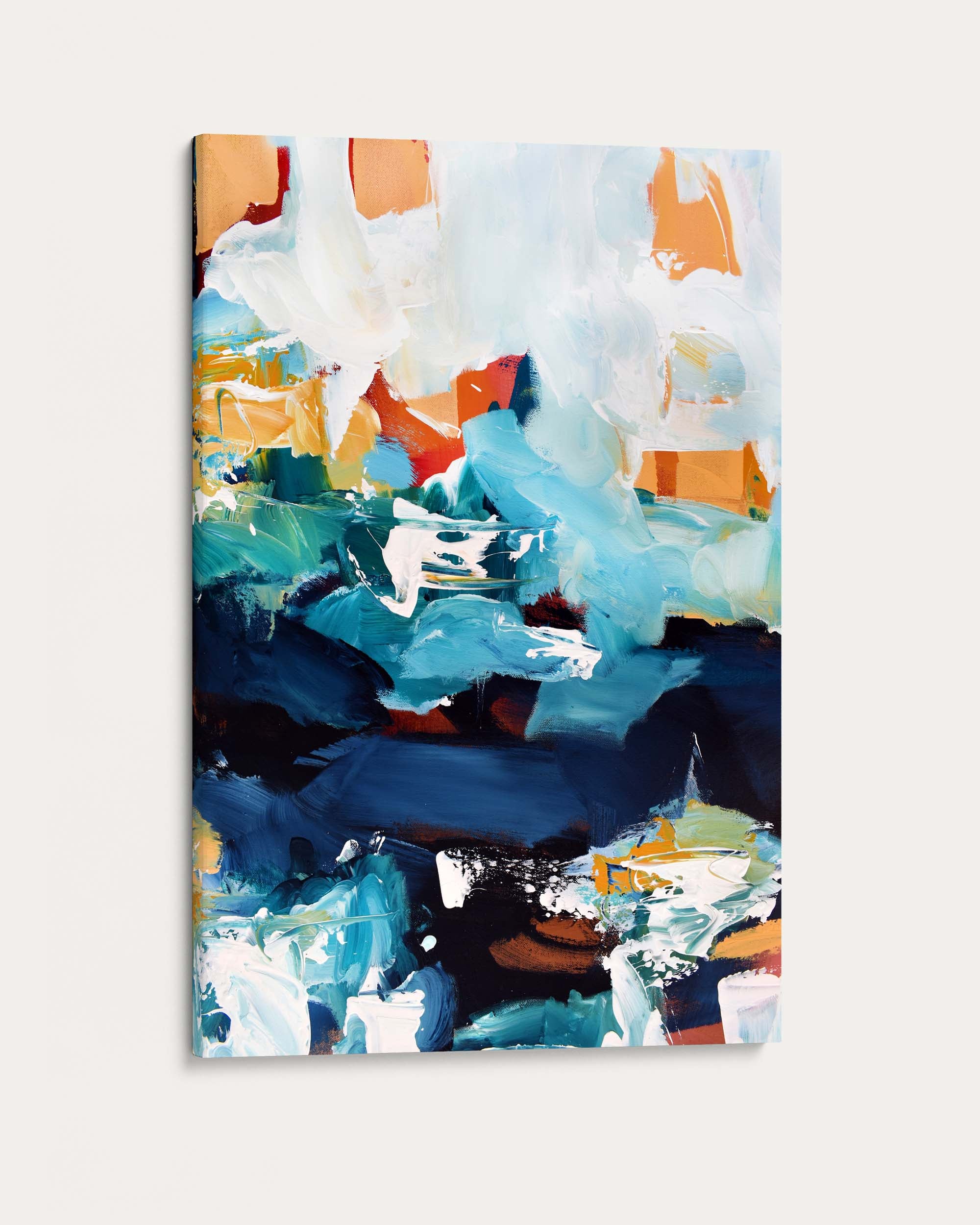 Abstract painting with vibrant colors on a white background