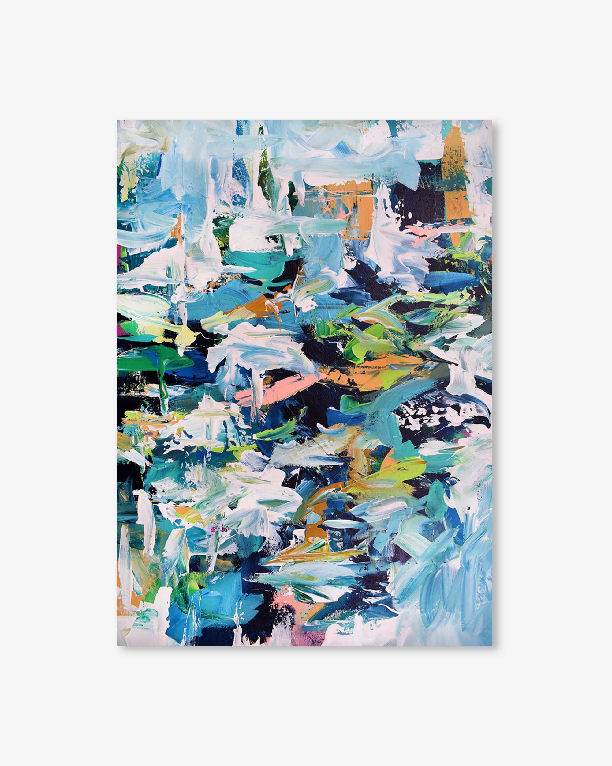 Abstract painting with colorful brush strokes on a white background