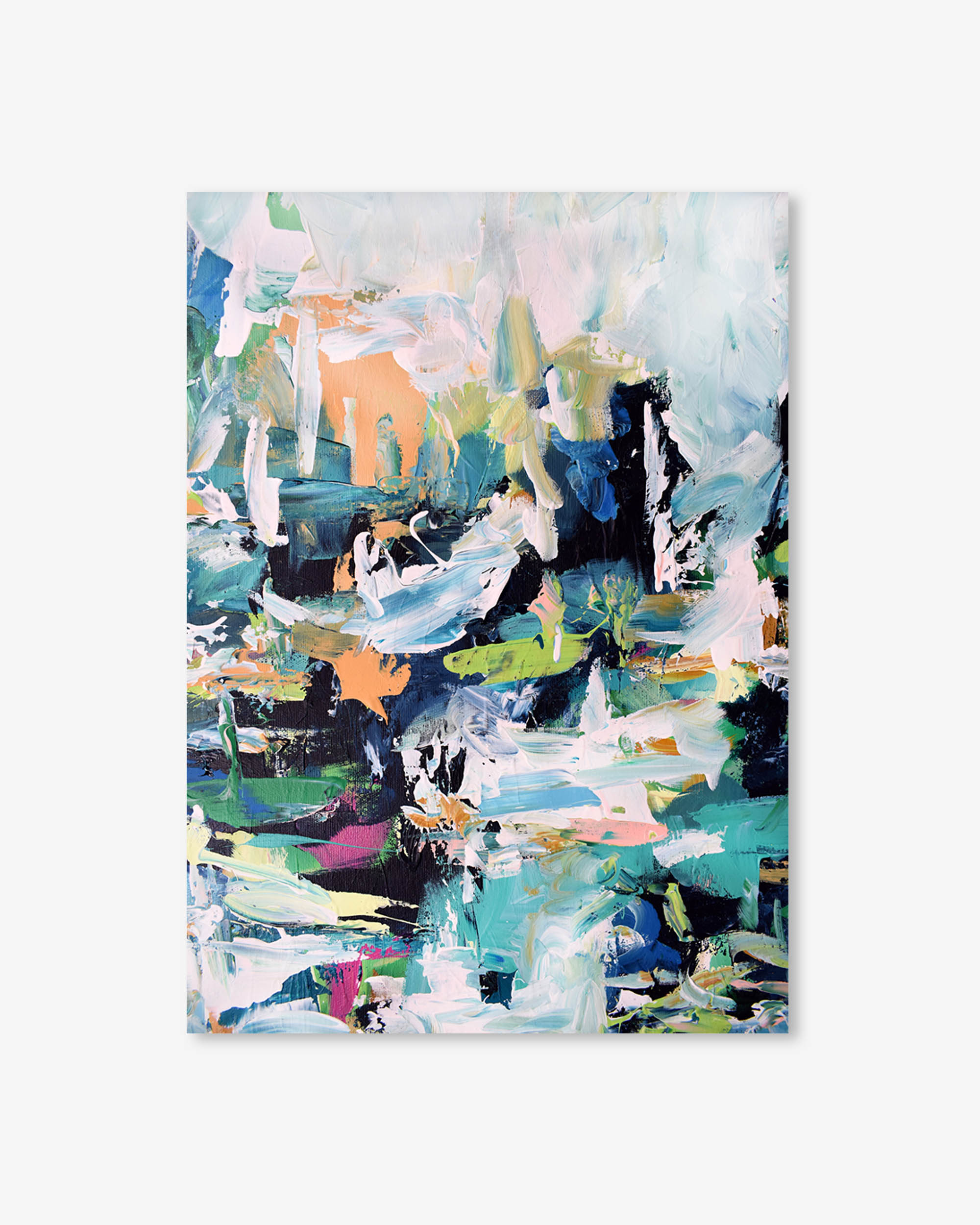 Abstract art print with colorful brush strokes on a white background
