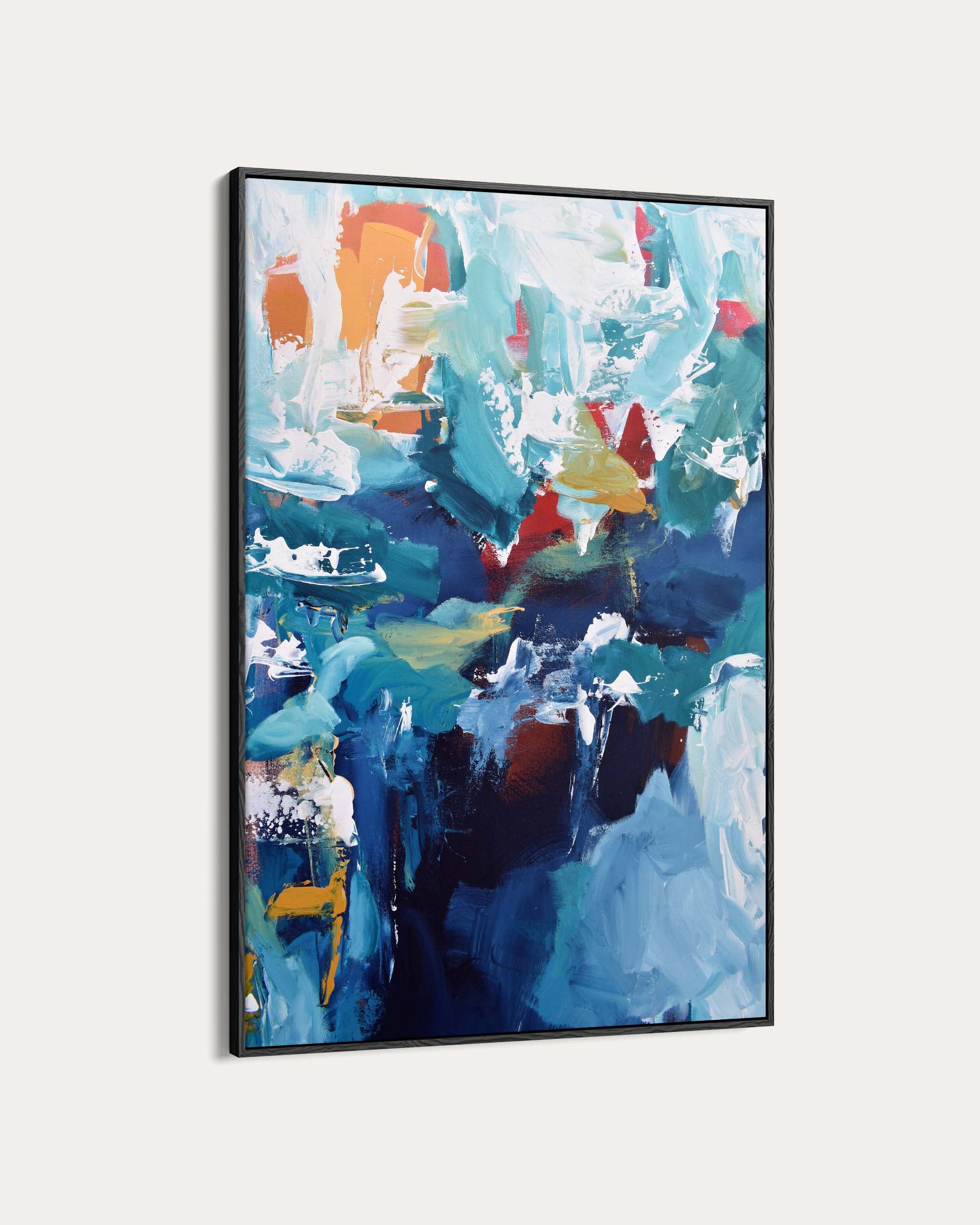 Abstract painting with vibrant colors on a white background