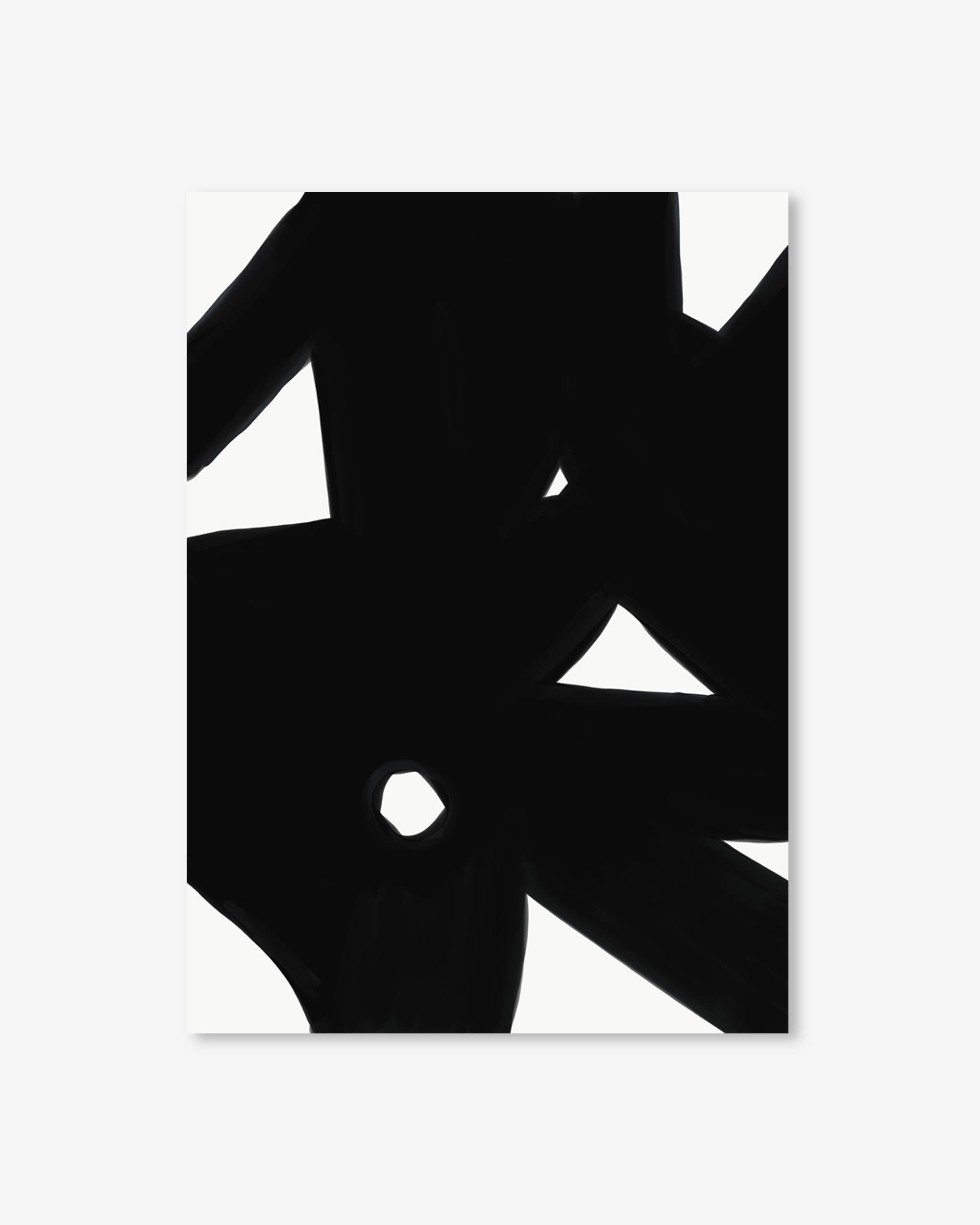 Abstract black and white geometric design on a light gray background