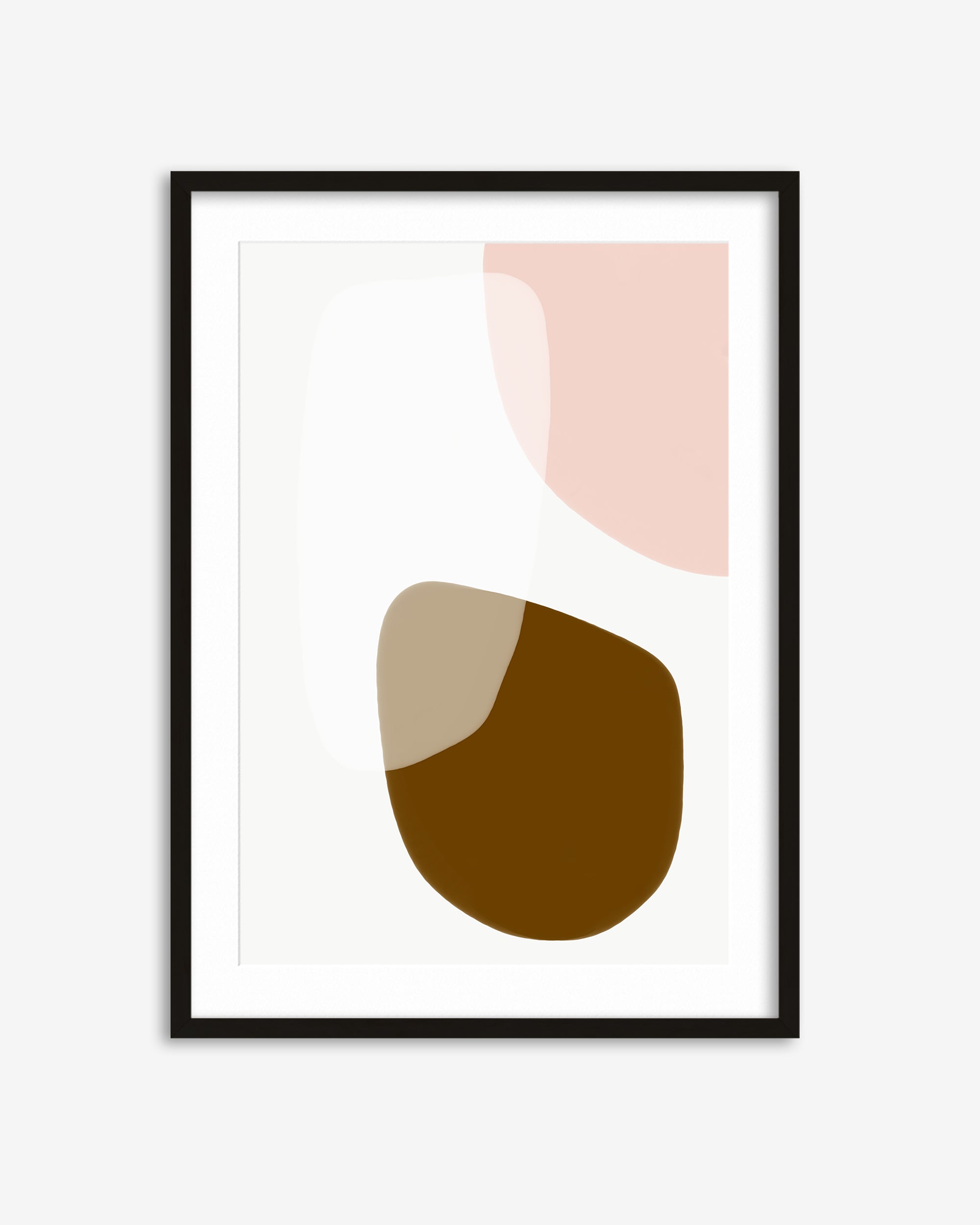 Framed abstract art print with geometric shapes on a white background