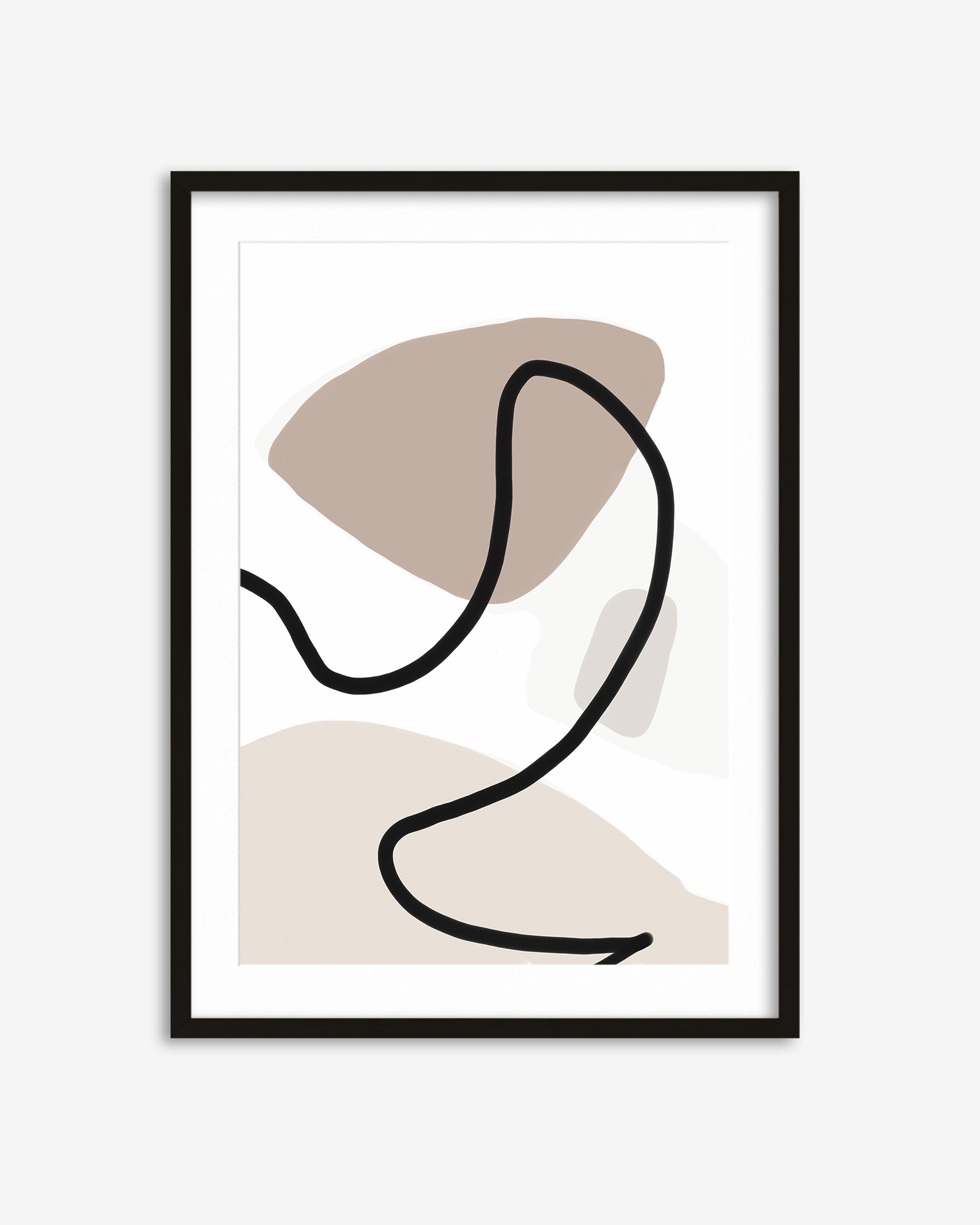 Framed abstract art print with geometric shapes on a white background