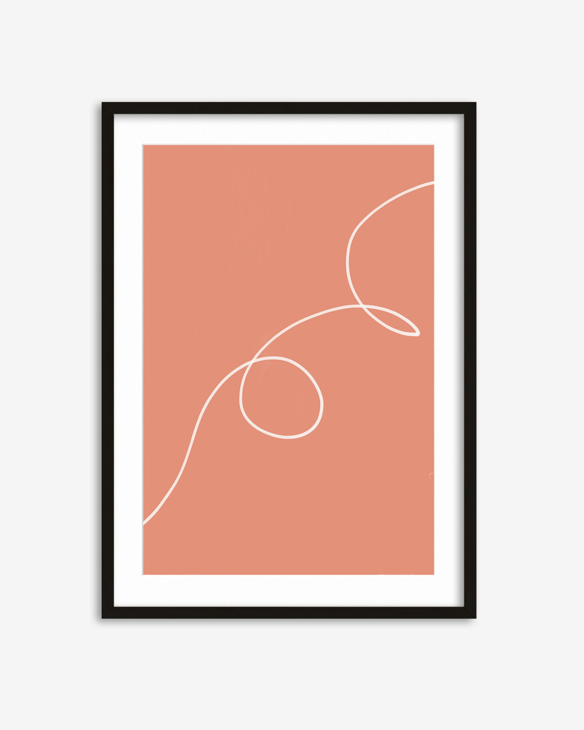Framed abstract art print with a white line on a terracotta background