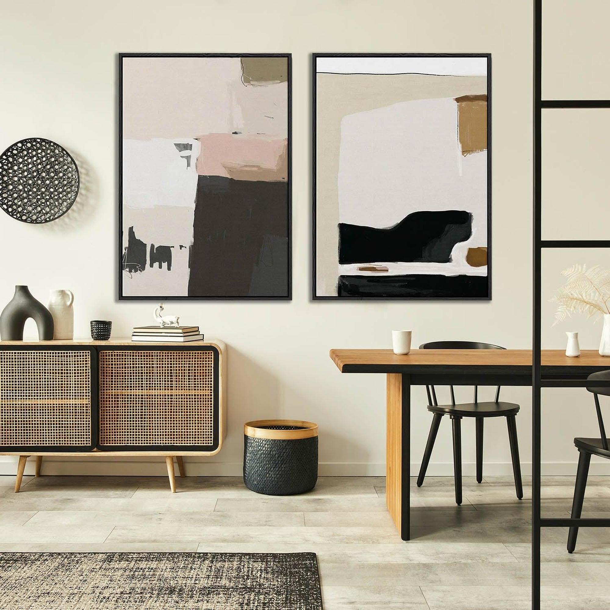 Abstract Pastel Beige Framed Canvas Set-Abstract House