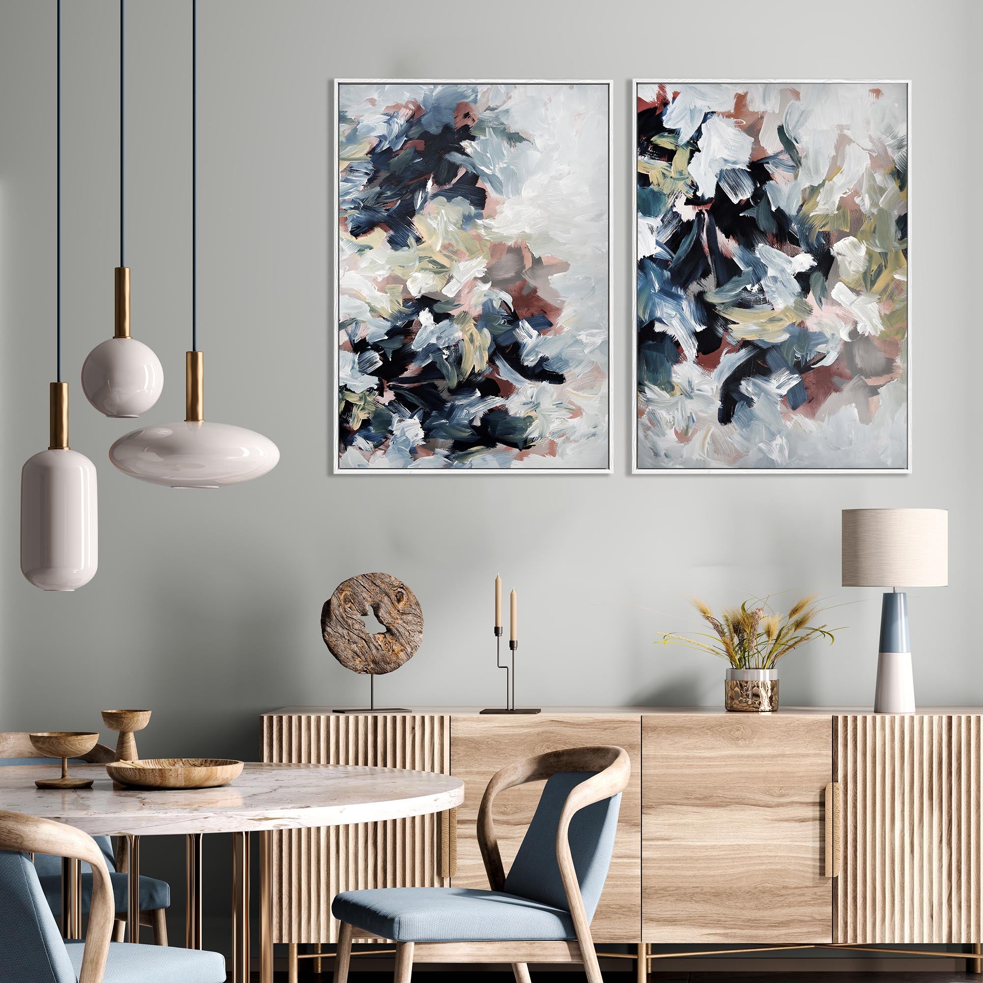 Abstract Blush River Canvas Set Of 2-Abstract House