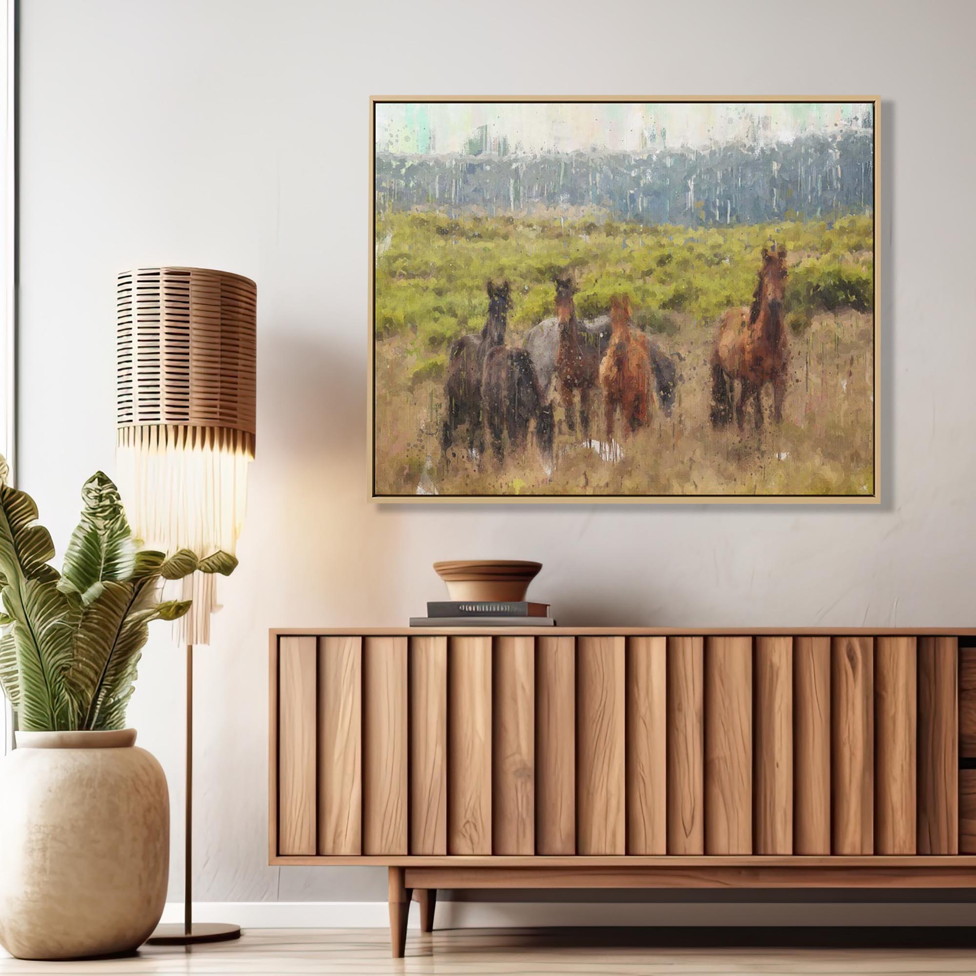 Horses In A Field Painting Framed Canvas-Abstract House