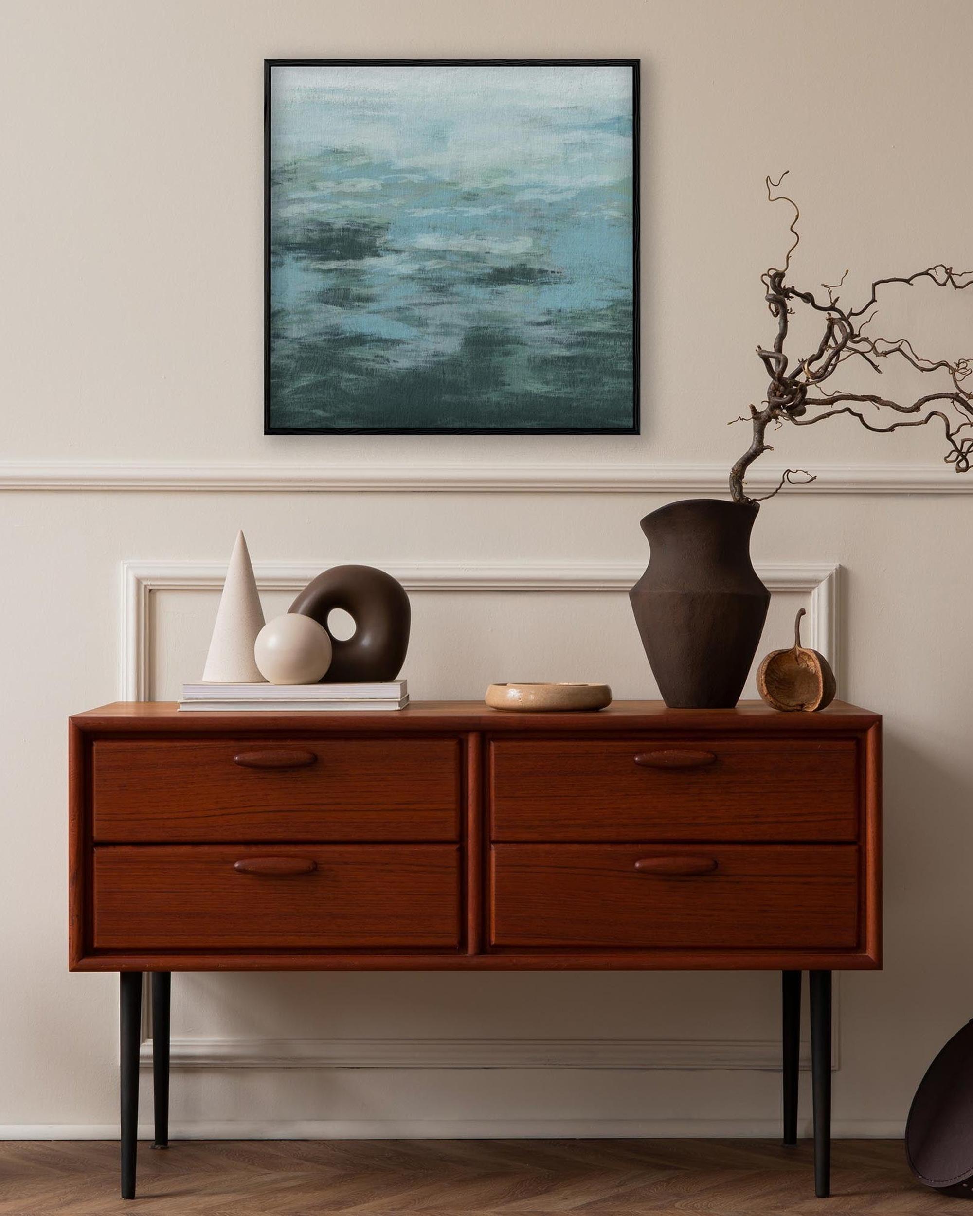 Teal Brush Strokes Abstract Framed Canvas-Abstract House