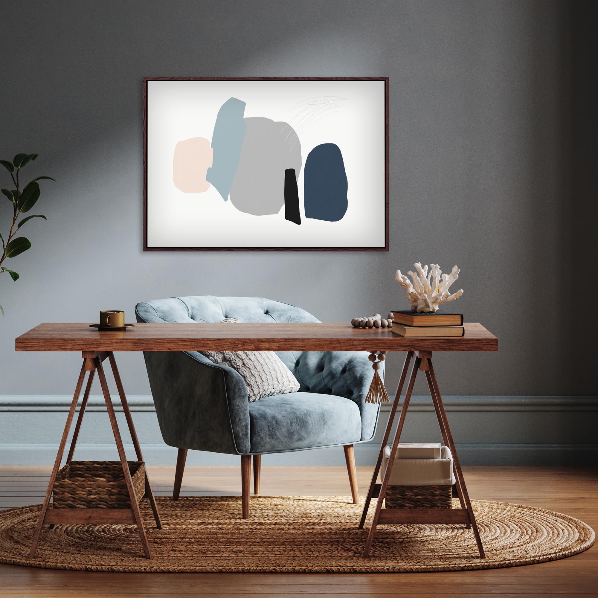 Minimal Pastel Colours Framed Canvas-Abstract House