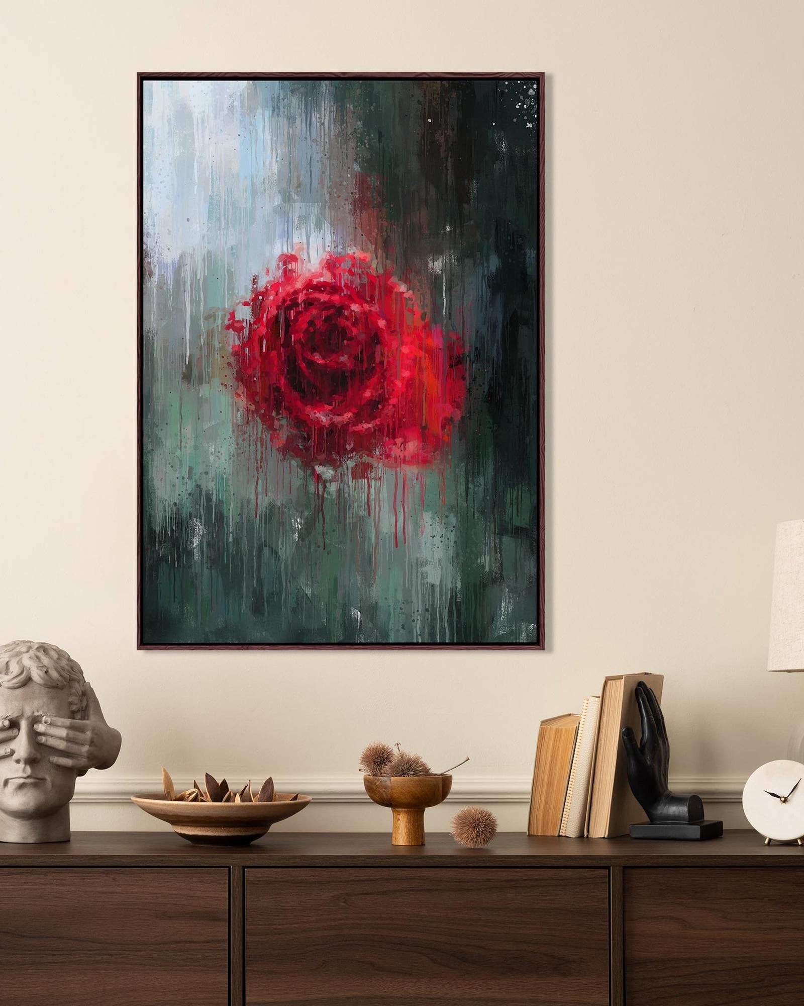 Red Rose Painting Framed Canvas-Abstract House
