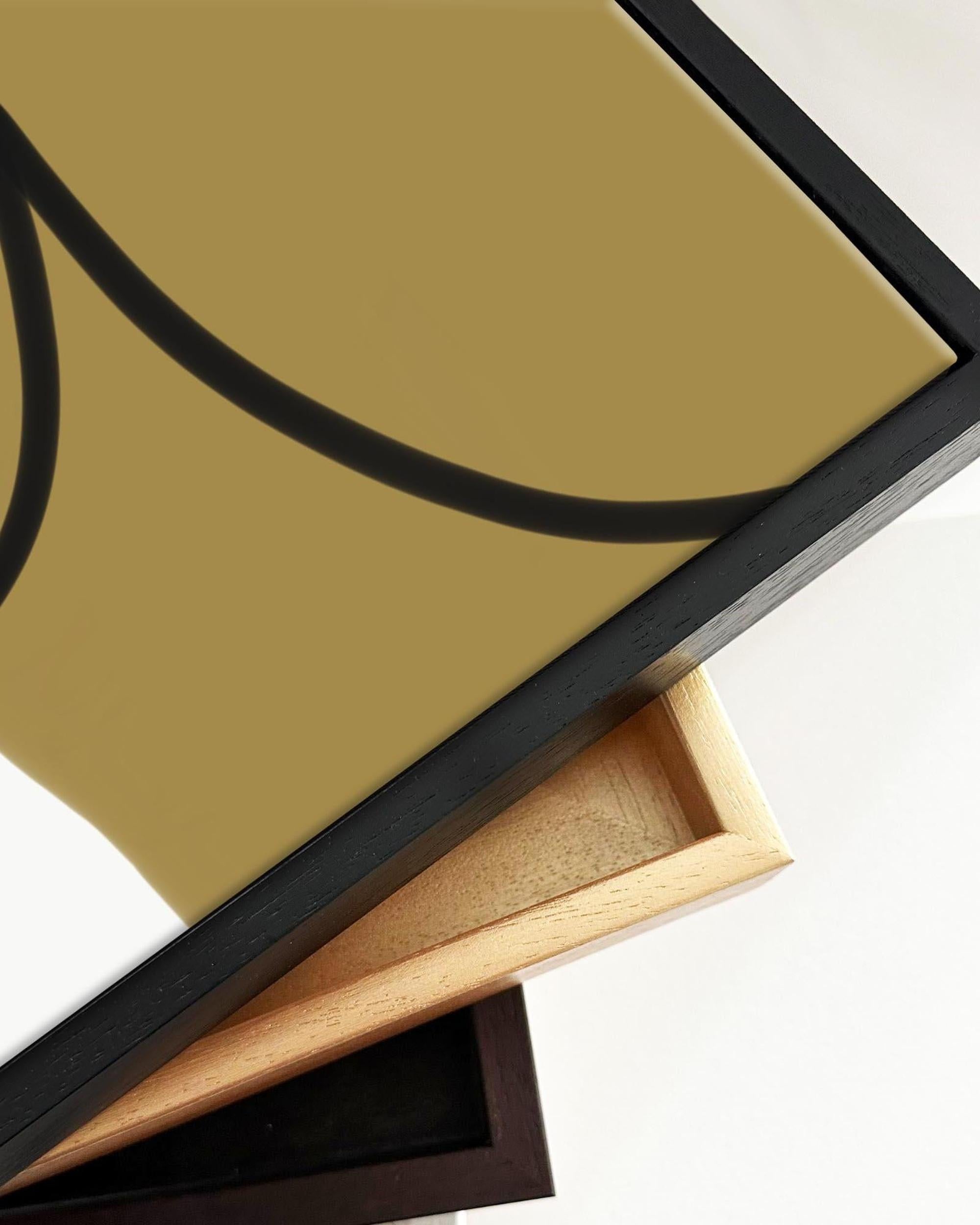 Grey And Mustard Abstract Lines Framed Canvas-Abstract House