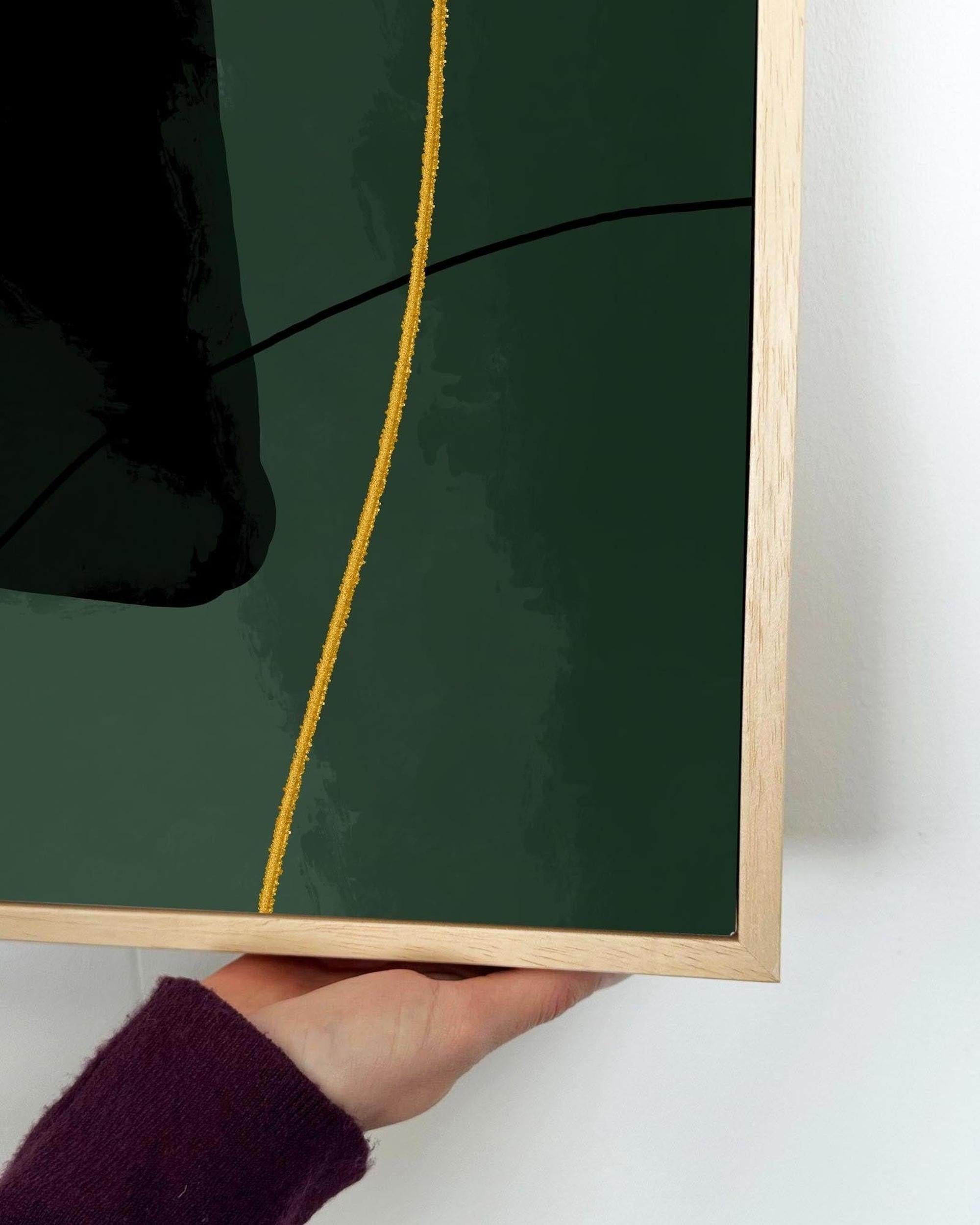 Green Velvet Framed Canvas-Abstract House