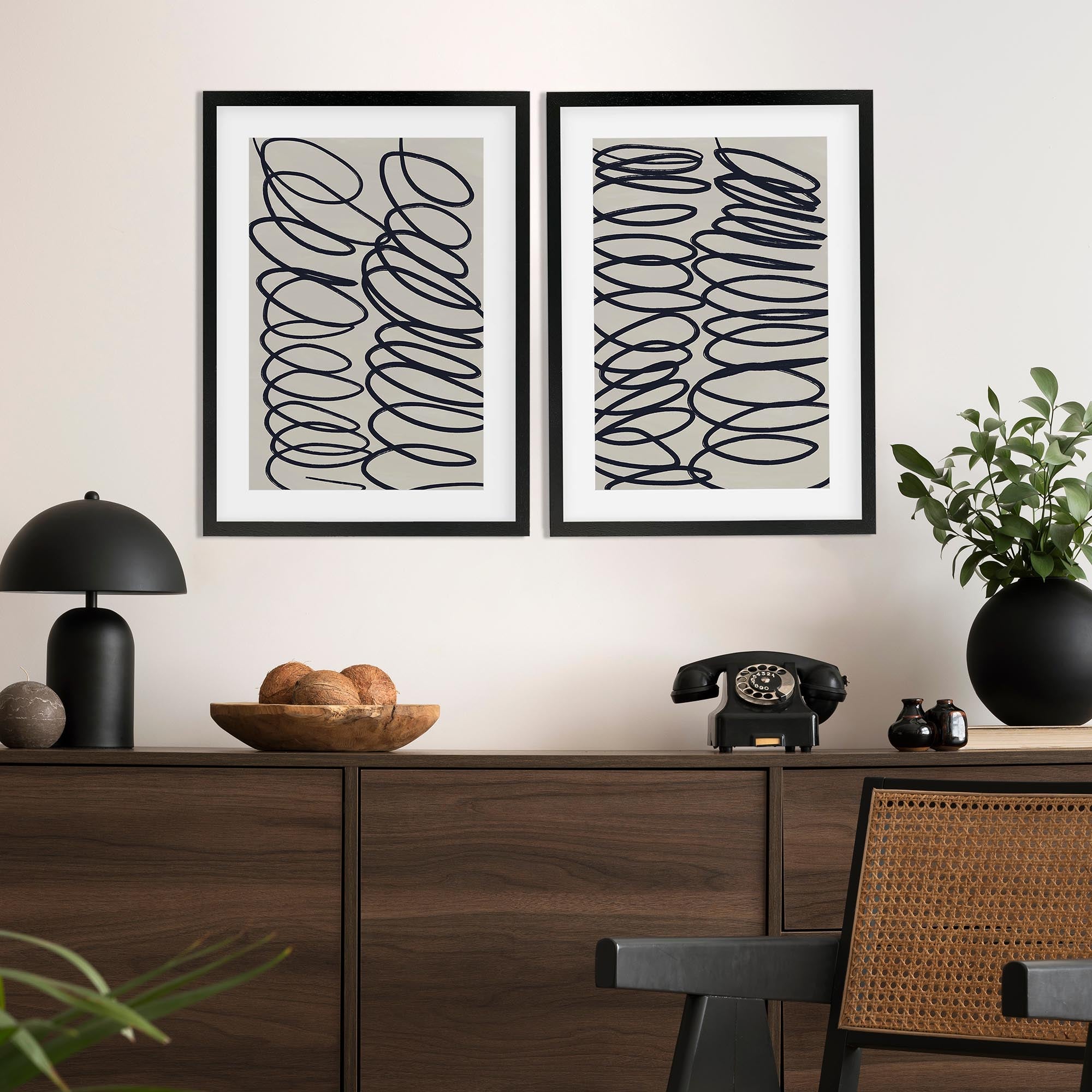 Curved Lines - Framed Print Set Of 2-Abstract House