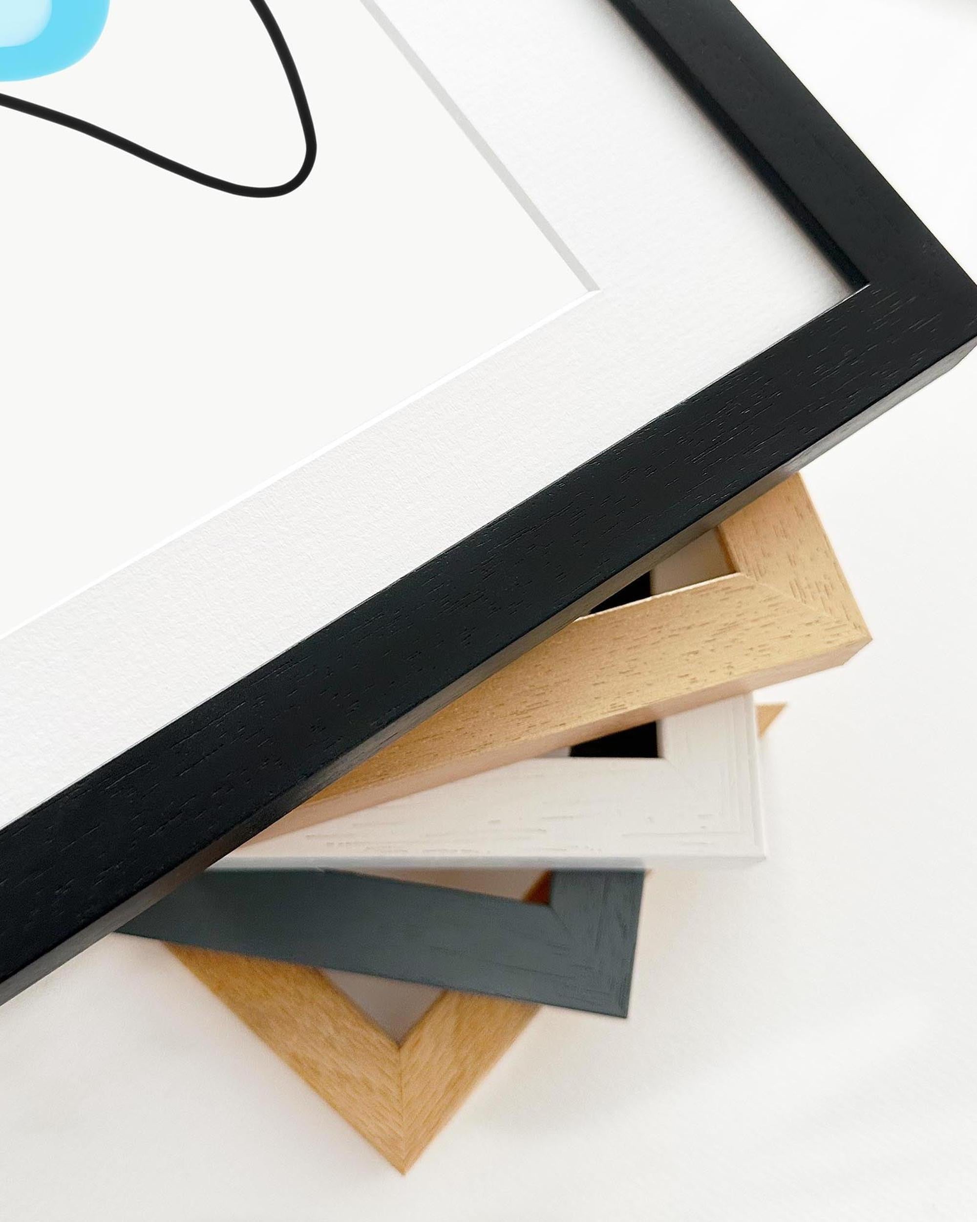Collection of various wooden picture frames on a white background