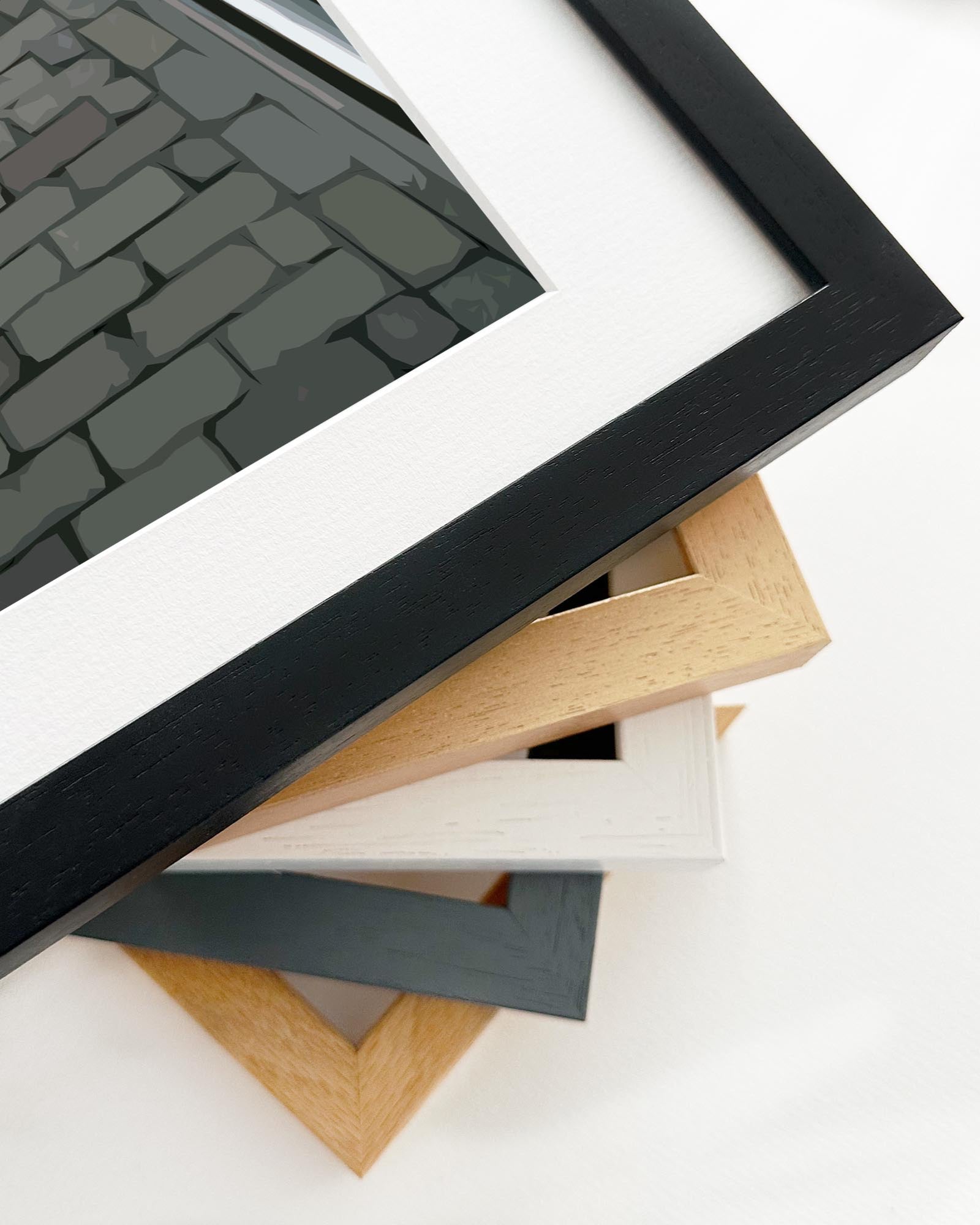 Collection of various photo frames on a white background