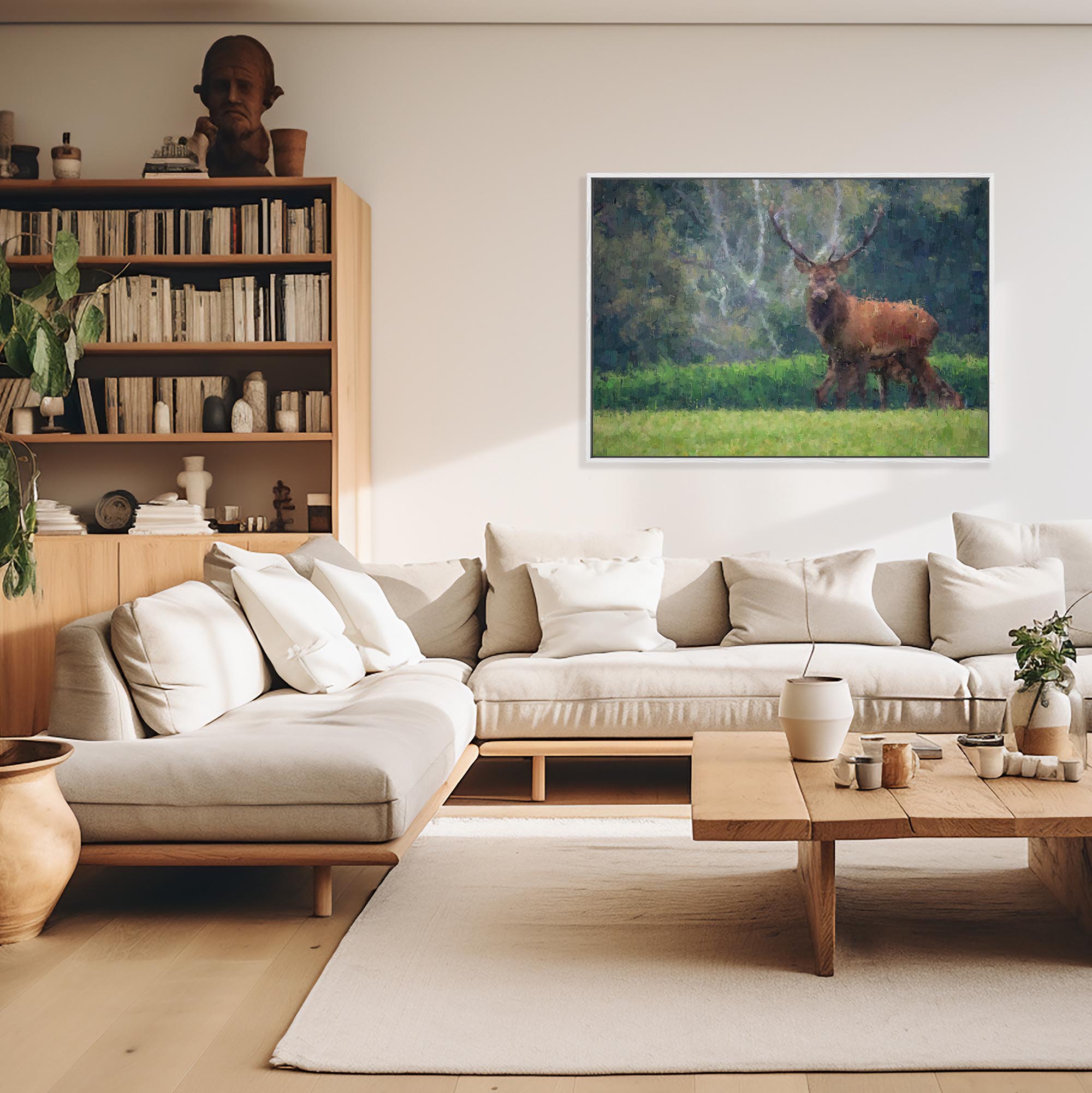 Deer In The Park Framed Canvas-Abstract House