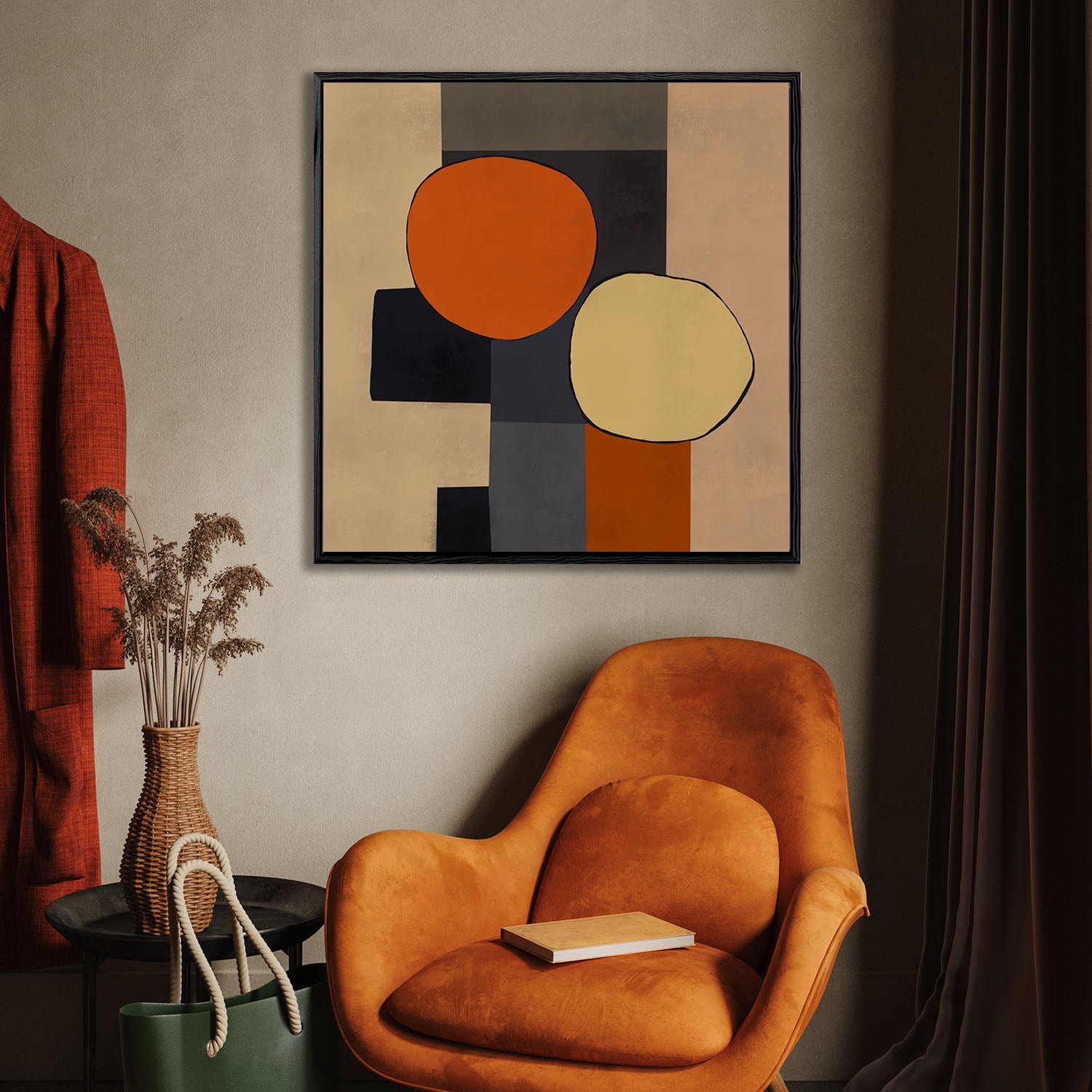 Mid Century Abstract Framed Canvas-Abstract House