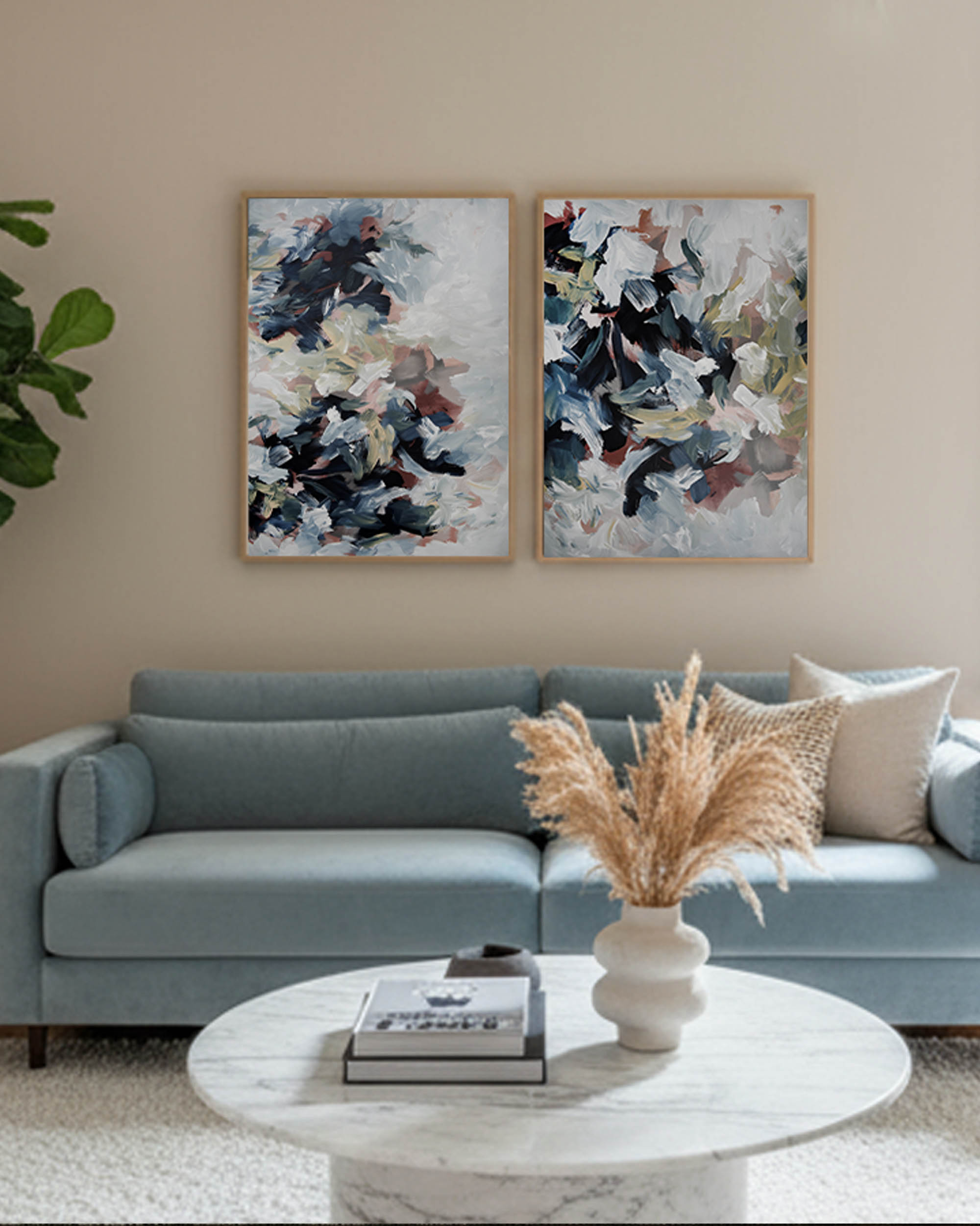 Abstract Blush River Canvas Set Of 2