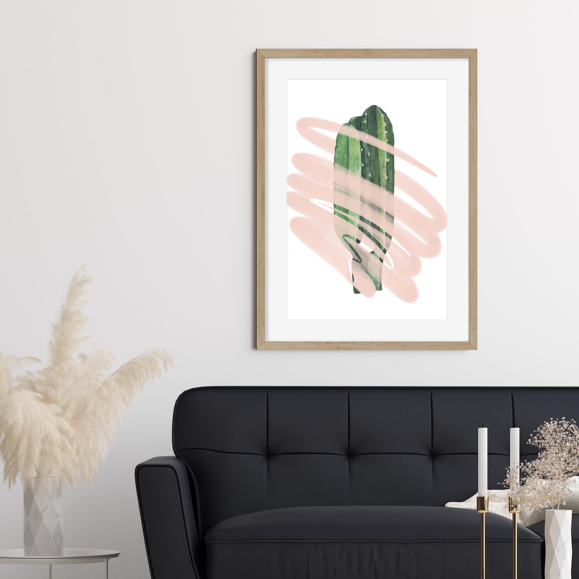 Modern Cactus Illustrated Framed Art-Abstract House