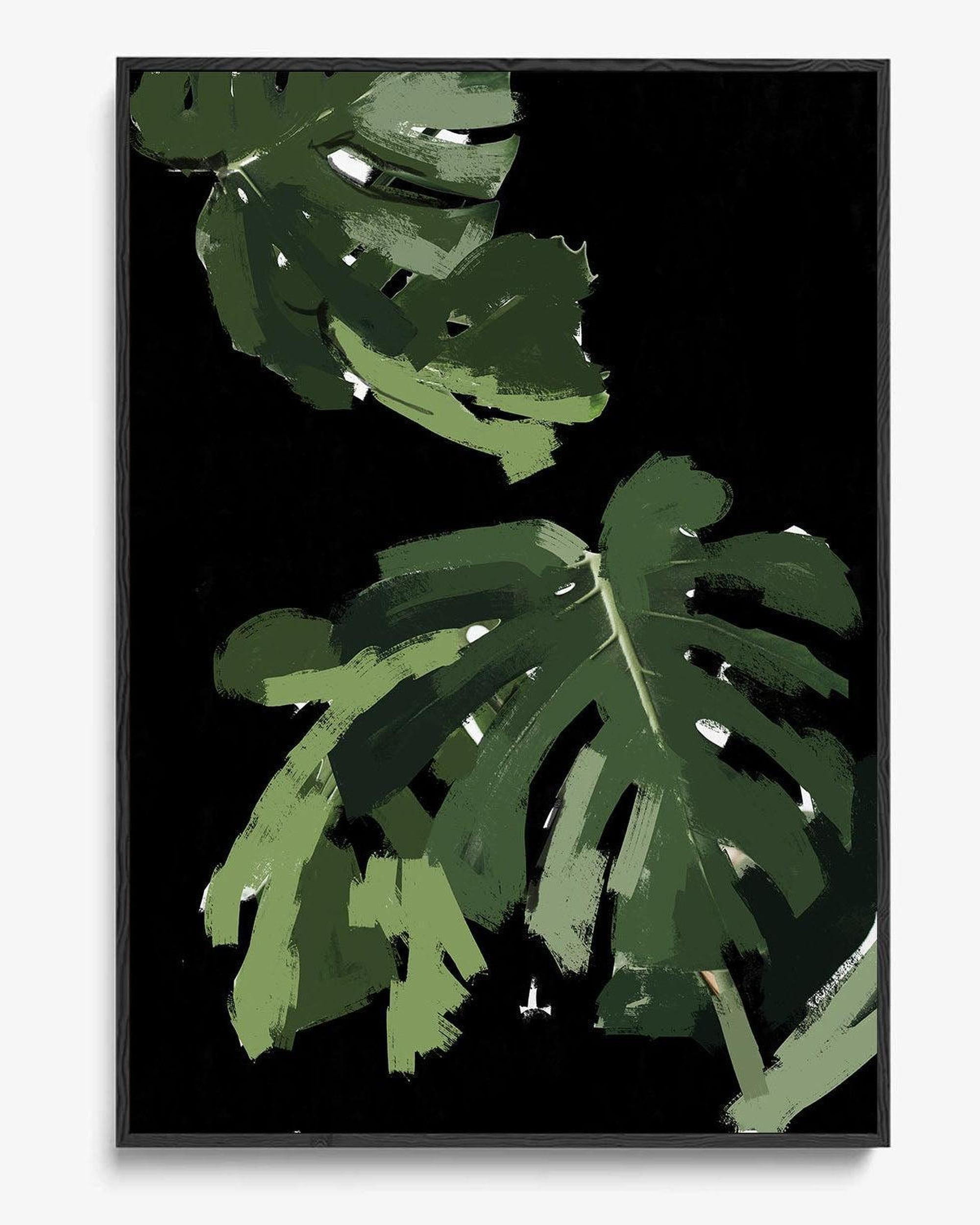 Monstera Noir Framed Canvas-framed-Canvas Prints-Abstract House