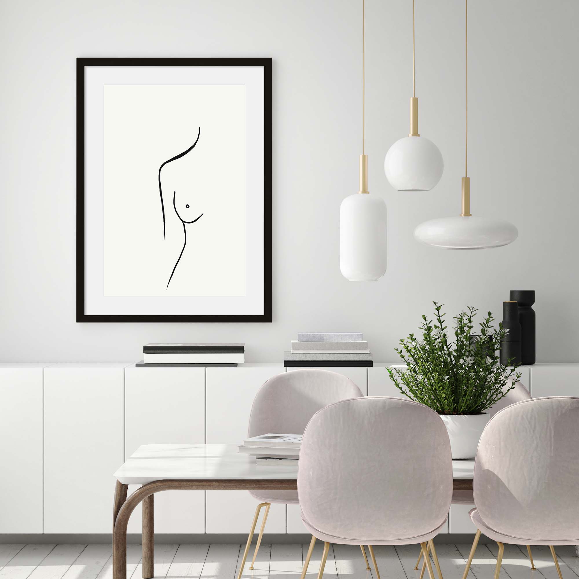 Nude Female Line Art Print-Abstract House