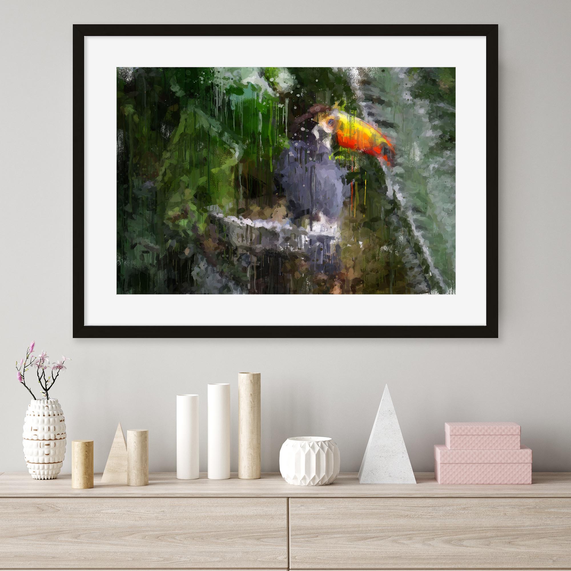 Toucan Impressionist Animal Framed Art-Abstract House