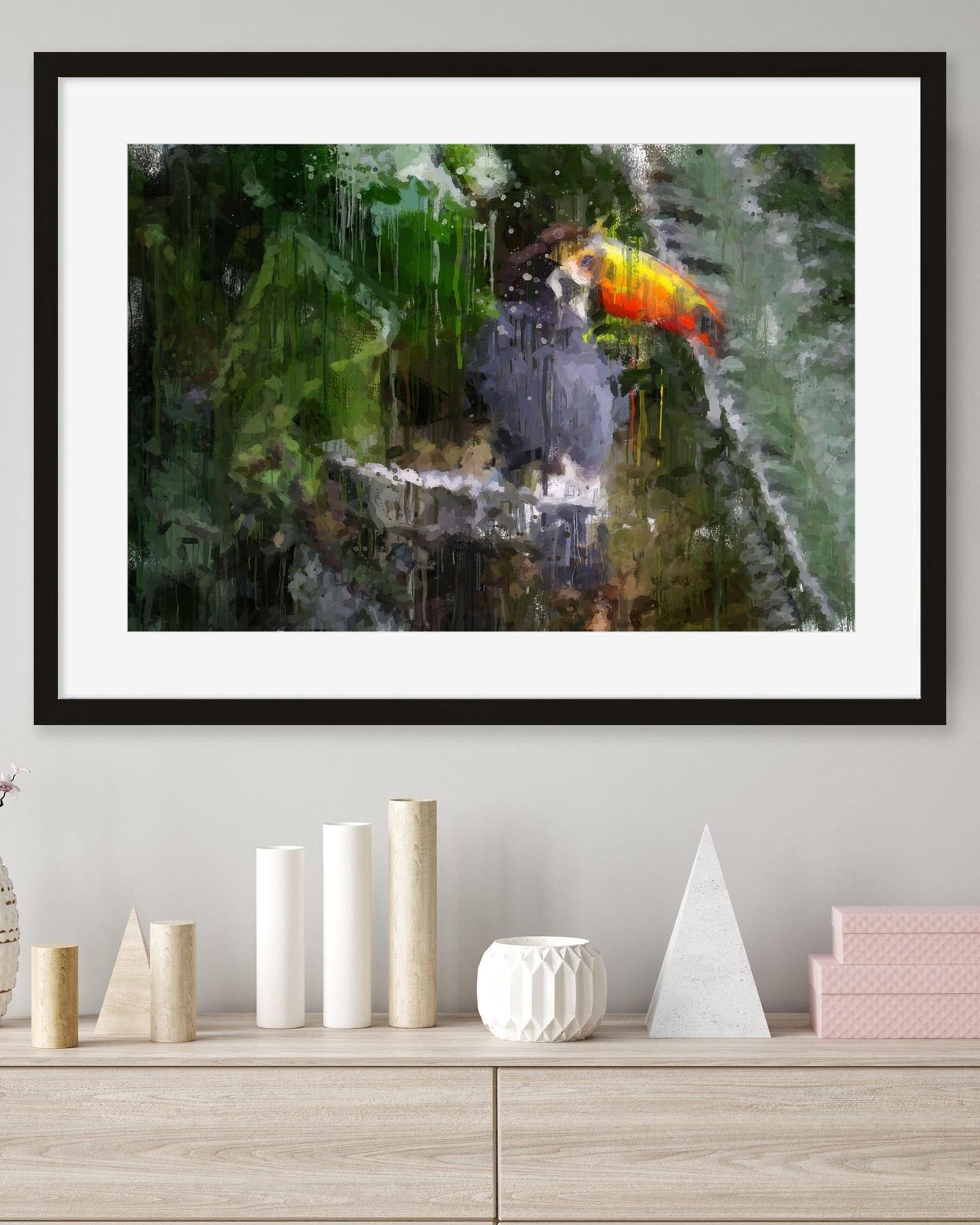 Toucan Impressionist Animal Framed Art-Abstract House