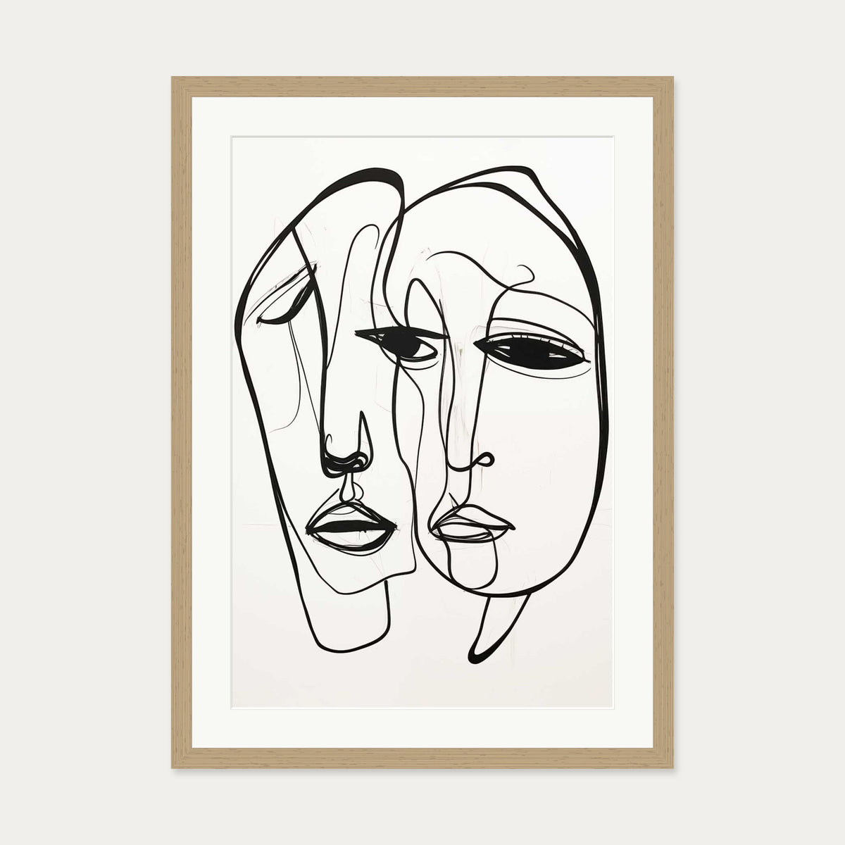 A Pair Of Faces Art Print — 50 x 70 cm — Oak Frame