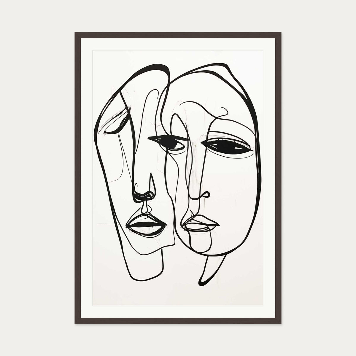 A Pair Of Faces Art Print — 70 x 100 cm — Brown Frame