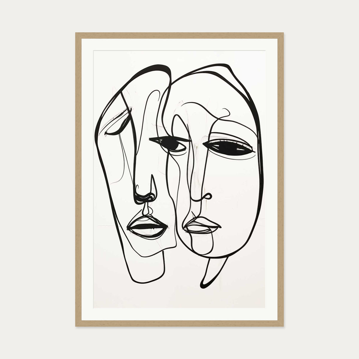 A Pair Of Faces Art Print — 70 x 100 cm — Oak Frame
