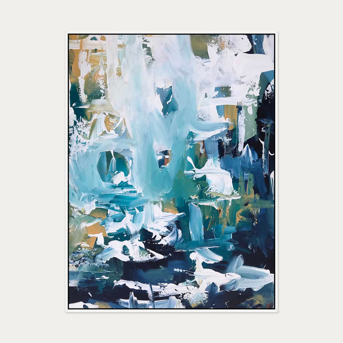 Abstract 102 Canvas Art — 90 x 120 cm — White Frame