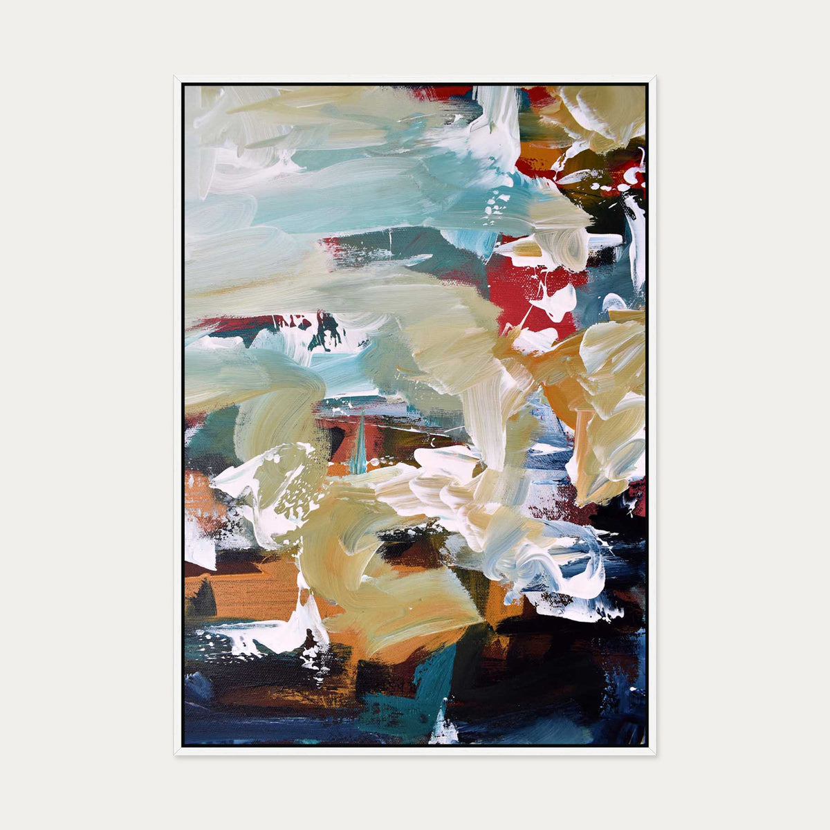 Abstract 107 Canvas Art — 70 x 100 cm — White Frame