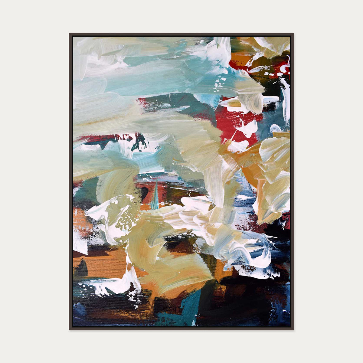 Abstract 107 Canvas Art — 90 x 120 cm — Brown Frame