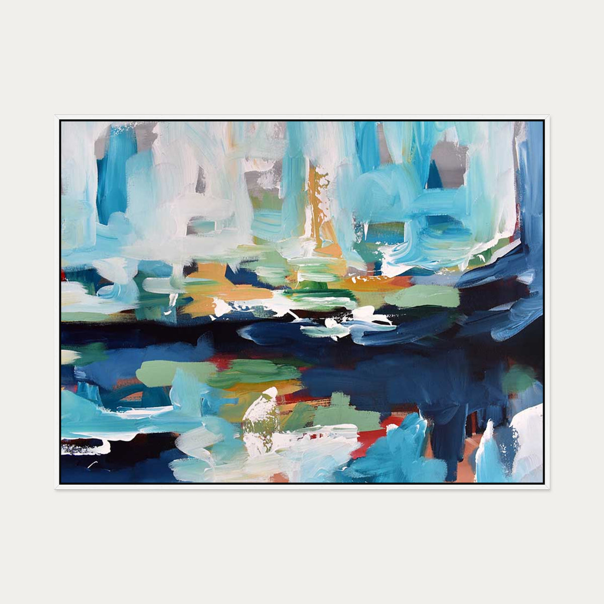 Abstract 357 Canvas Art — 90 x 120 cm — White Frame