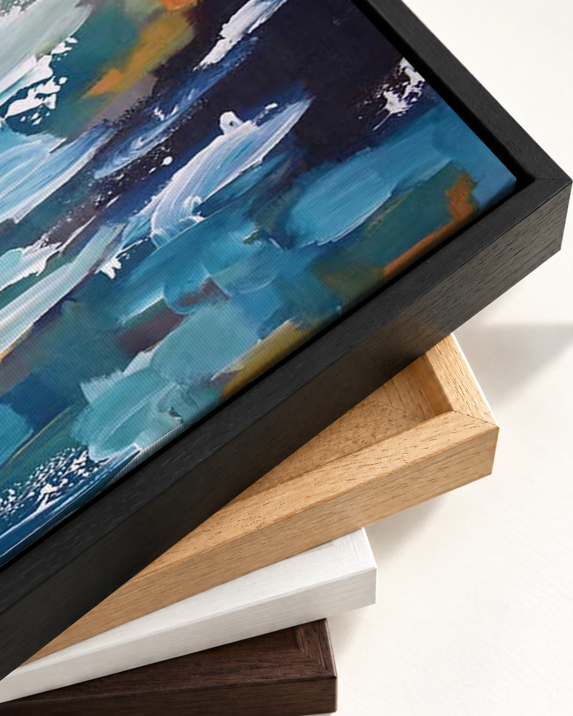 Abstract 403 Canvas Art — framed canvas corner and wrapped canvas detail
