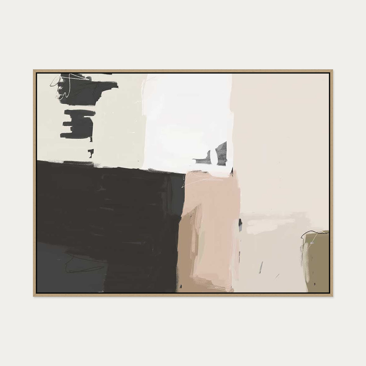 Abstract Beige Canvas Art — 90 x 120 cm — Oak Frame