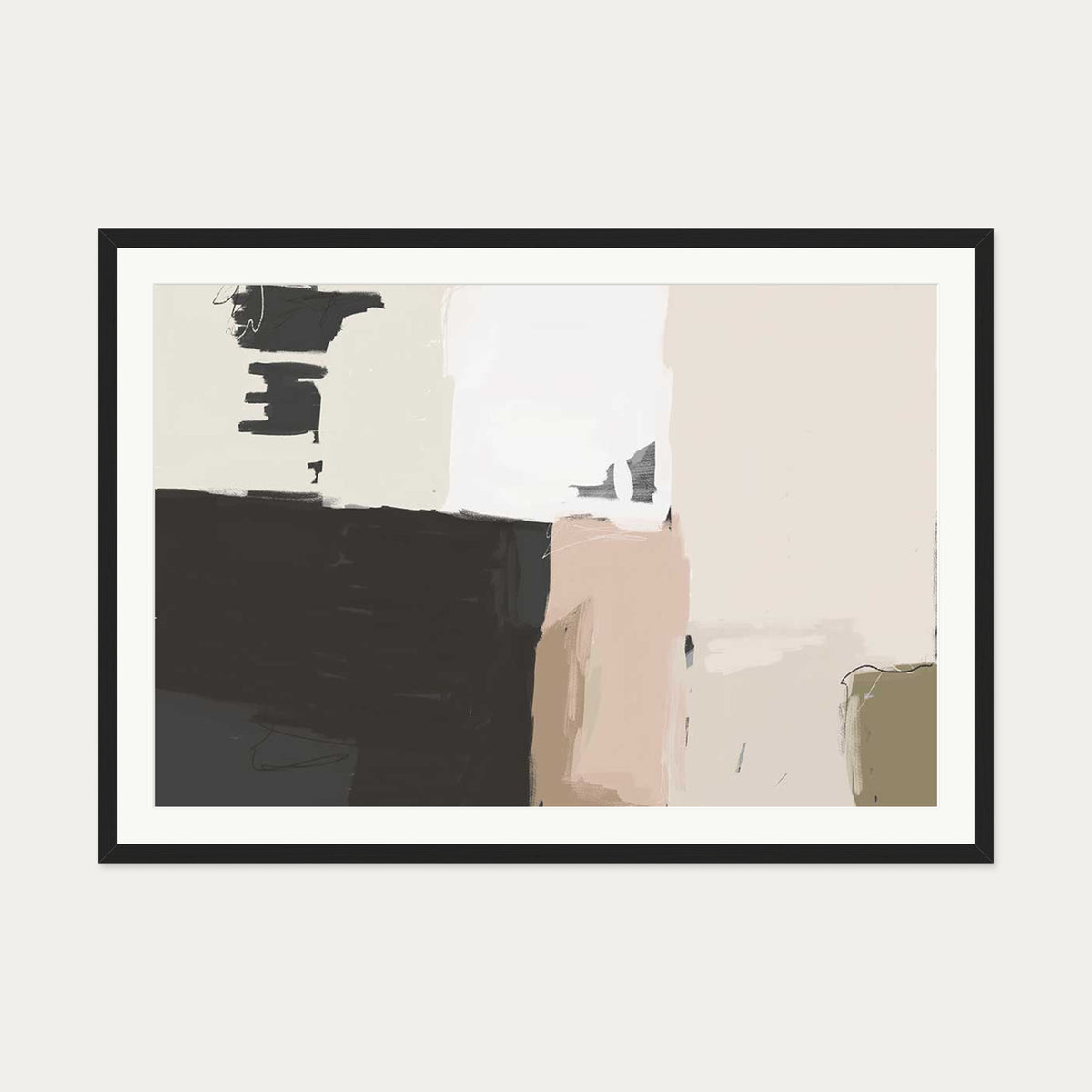 Abstract Beige Art Print — 70 x 100 cm — Black Frame