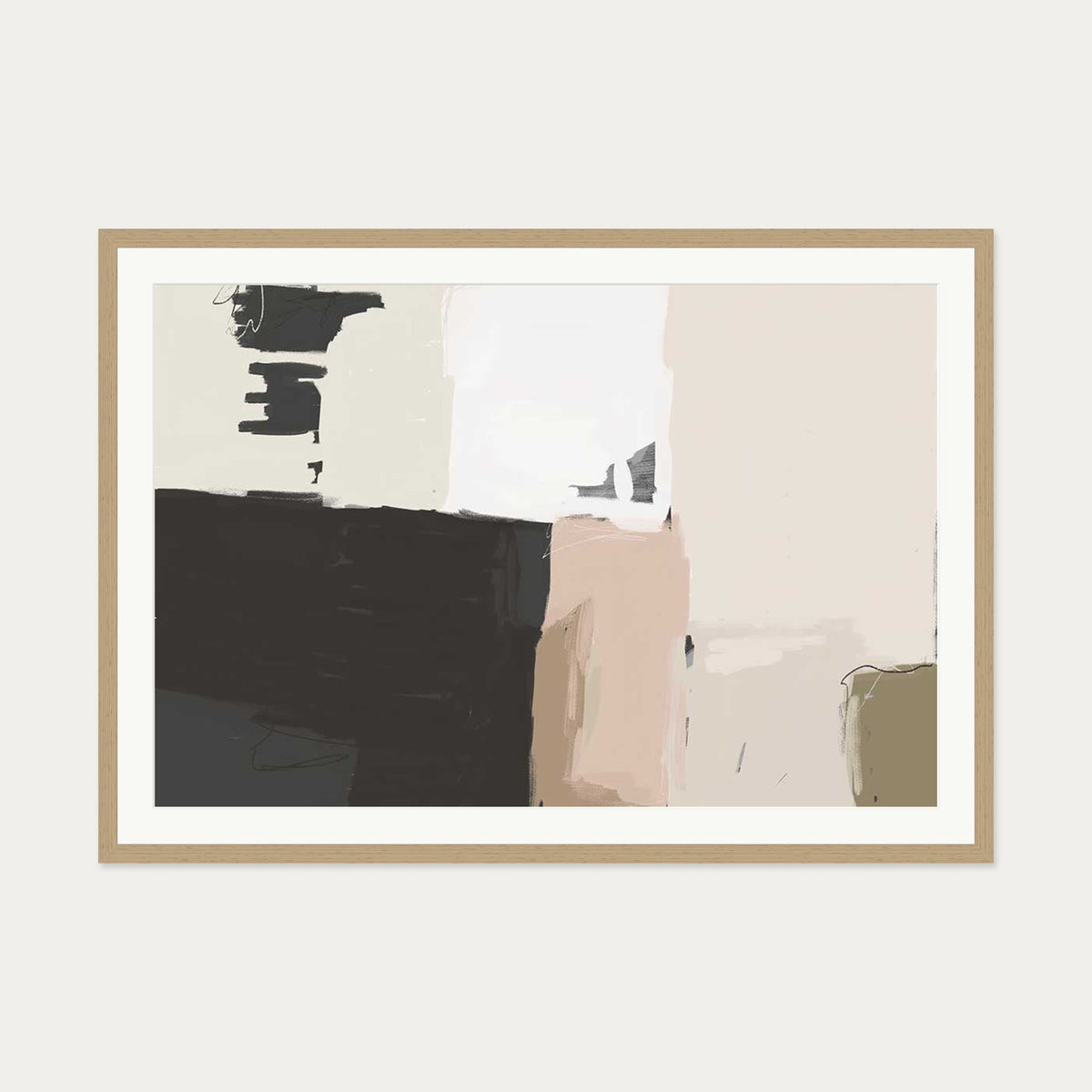 Abstract Beige Art Print — 70 x 100 cm — Oak Frame