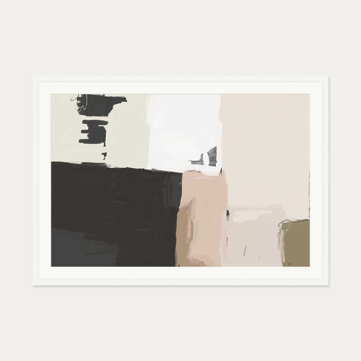 Abstract Beige Art Print — 70 x 100 cm — White Frame