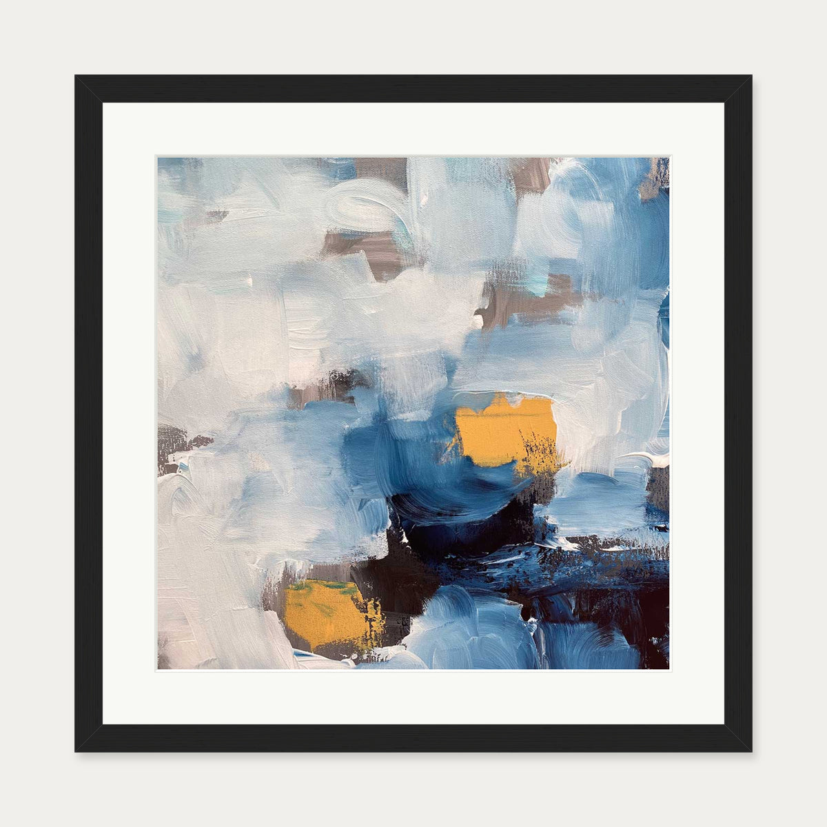 Abstract Blue Ocean Art Print — 50 x 50 cm — Black Frame
