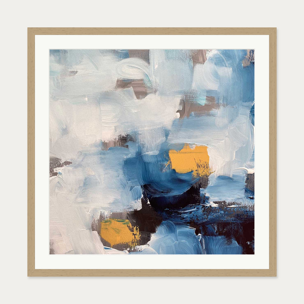 Abstract Blue Ocean Art Print — 70 x 70 cm — Oak Frame