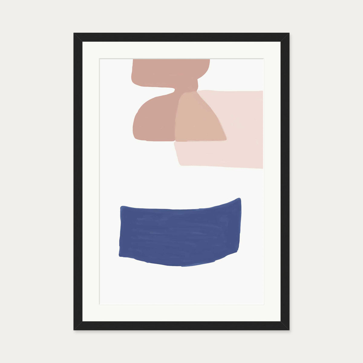 Abstract Blue Shapes 2 Art Print — 50 x 70 cm — Black Frame