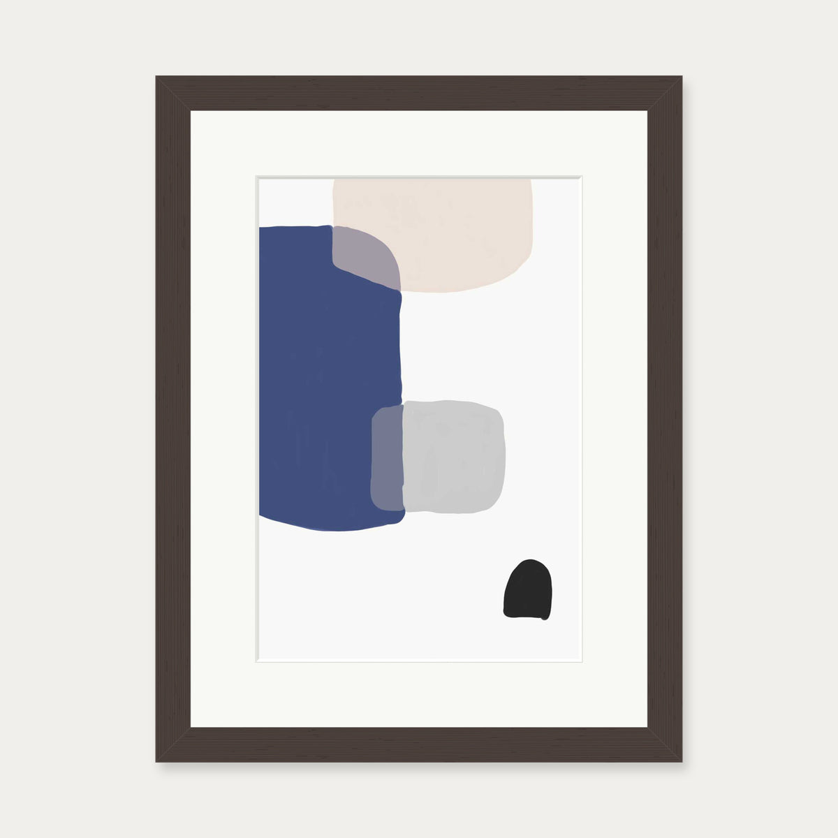 Abstract Blue Shapes Art Print — 30 x 40 cm — Brown Frame