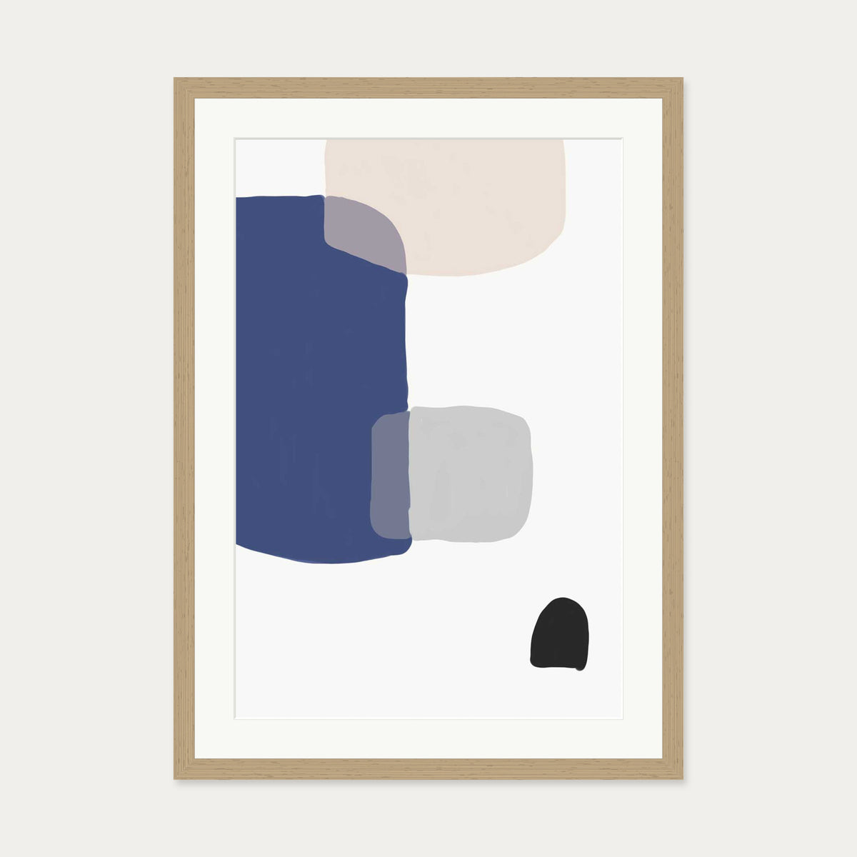 Abstract Blue Shapes Art Print — 50 x 70 cm — Oak Frame