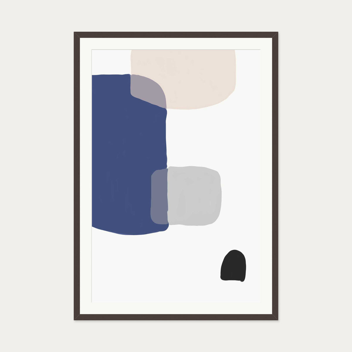 Abstract Blue Shapes Art Print — 70 x 100 cm — Brown Frame