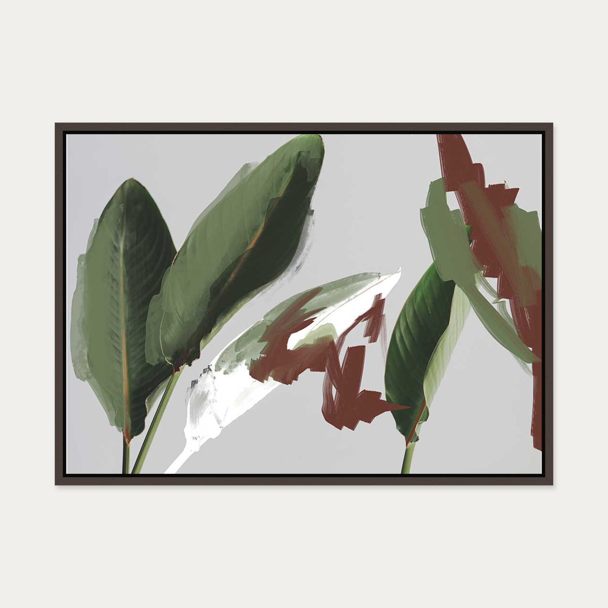Abstract Botanical Leaves Canvas Art — 50 x 70 cm — Brown Frame